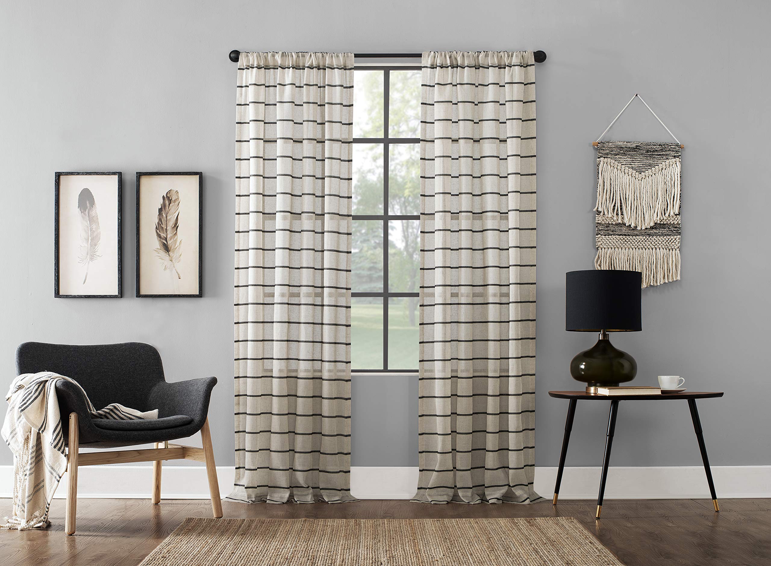 Clean Window Twill Stripe Anti-Dust Sheer Curtain Panel - Allergy & Pet Friendly - 52