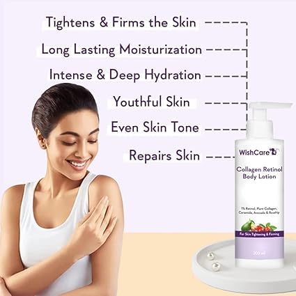 1% Collagen & Retinol Body Lotion for Skin Tightening & Firming - With Niacinamide, Ceramide, Rosehip & Avocado Oil - Anti-Aging Moisturizer for Men & Women - 200ml/6.76 Fl Oz - Perfect for Daily Hydration & Nighttime Skin Repair