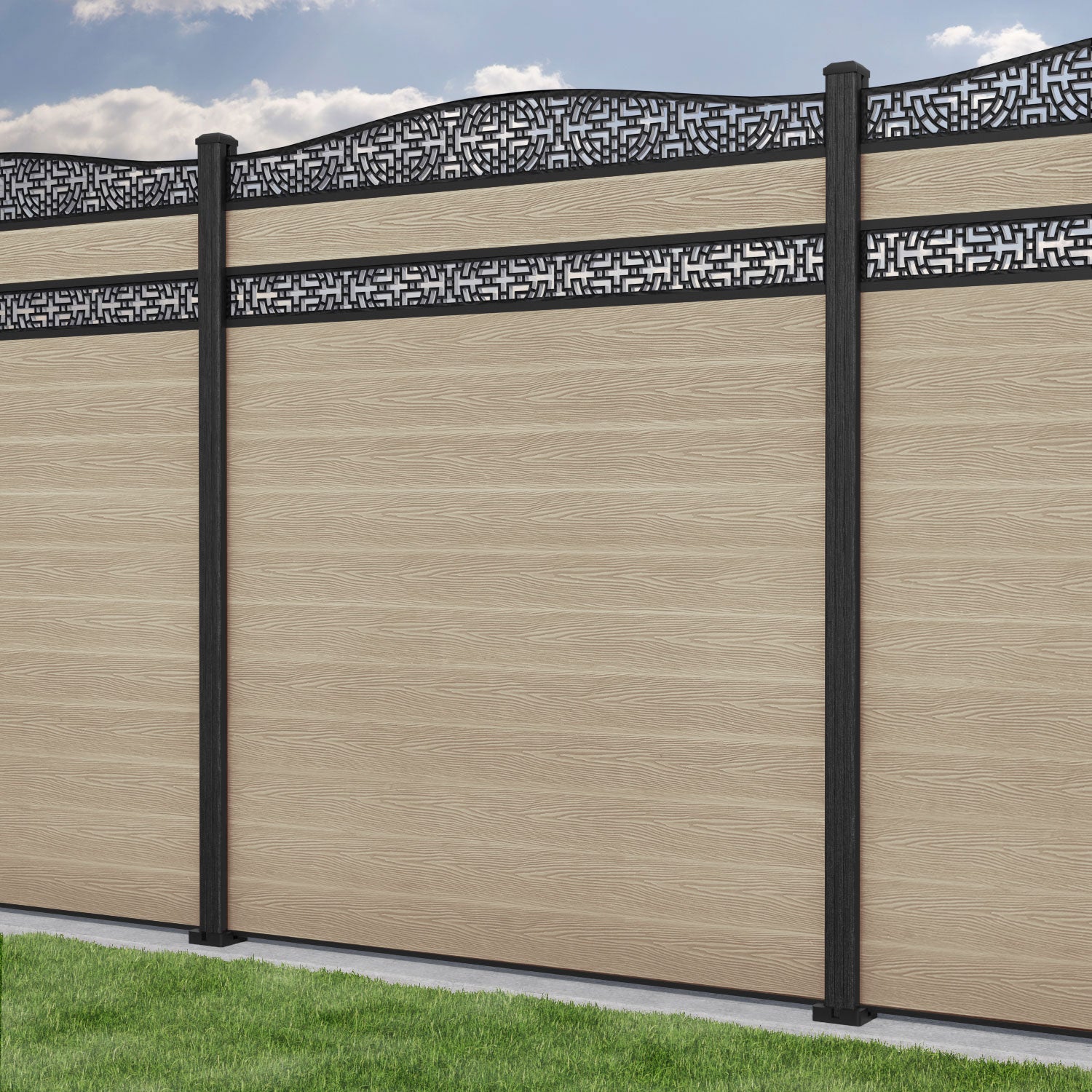 Classic Kumo Curved Top Split Screen Fence Panel - Light Oak Composite Wood Privacy Fence for Backyard, Garden & Patio | Weather-Resistant Outdoor Decoration
