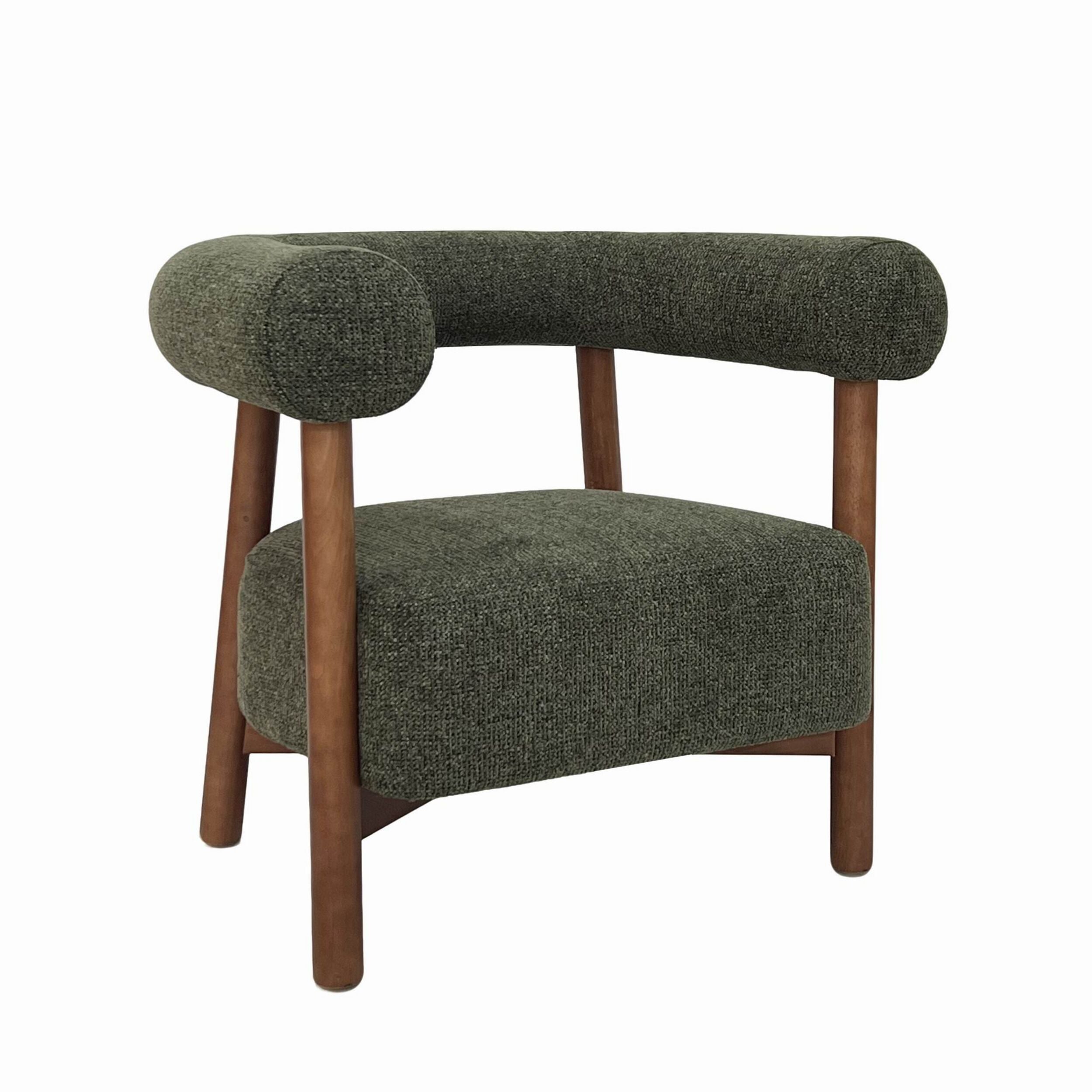 Boca Occasional Chair - Olive Green Upholstered Accent Chair for Living Room, Bedroom, or Office - Comfortable Modern Lounge Chair with Sturdy Wooden Legs - Perfect for Reading, Relaxing, and Decorating Your Space