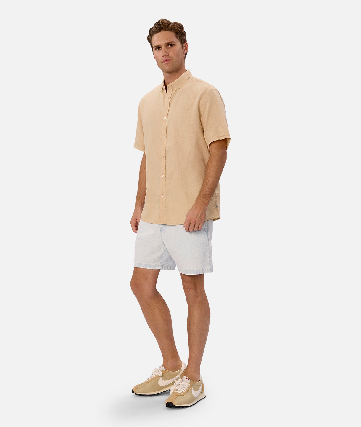 The Tennyson Linen Blend Short Sleeve Shirt - Light Mango | Breathable Summer Casual Wear for Men | Perfect for Beach, Office & Outdoor Activities