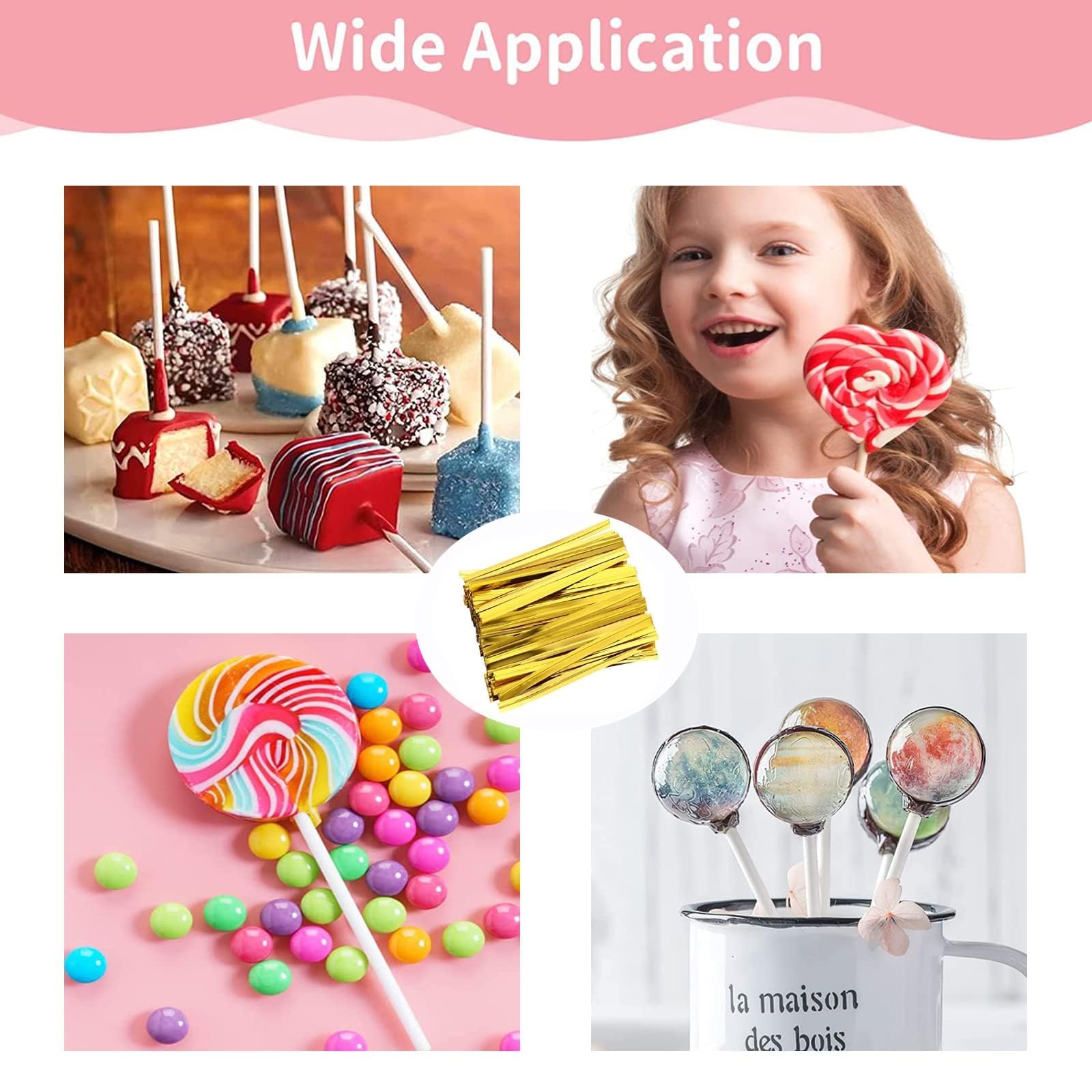 300-Piece Cake Pop Making Kit - 100 Lollipop Sticks, 100 Cake Pop Bags, 100 Twist Ties - Essential Baking Tools for Homemade Cake Pops, Candy Apples & Chocolate Treats - Perfect for Birthday Parties, Baby Showers & Holiday Gift Packaging