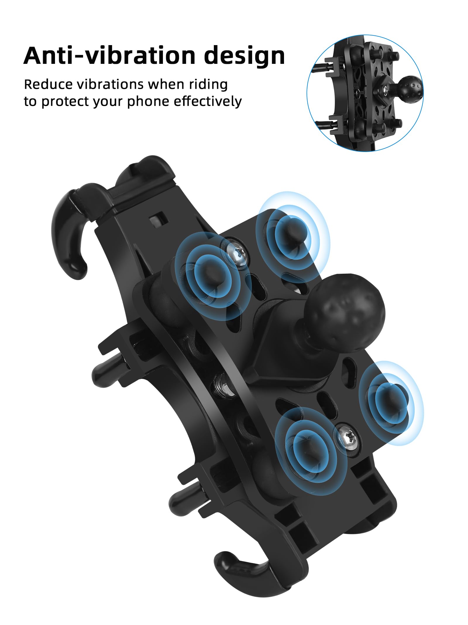Motorcycle Phone Mount with Vibration Dampener - Universal Bike Phone Holder for 4.7