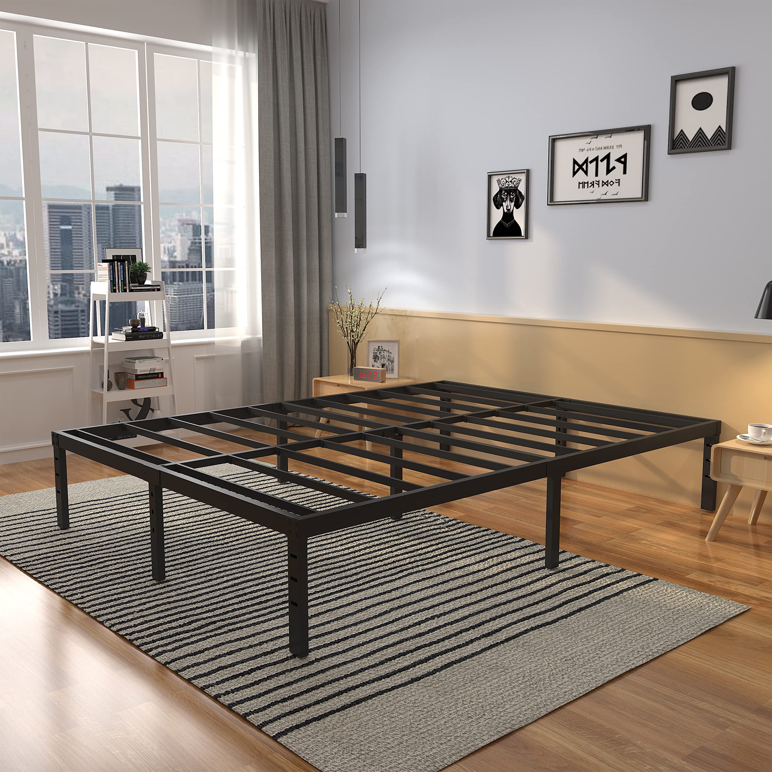 TIEGUNER 14 Inch Heavy Duty California King Bed Frame - Easy Assembly Mattress Foundation with Noise-Free Design, No Box Spring Needed, Black - Perfect for Master Bedrooms, Guest Rooms & Small Apartments with Underbed Storage Space