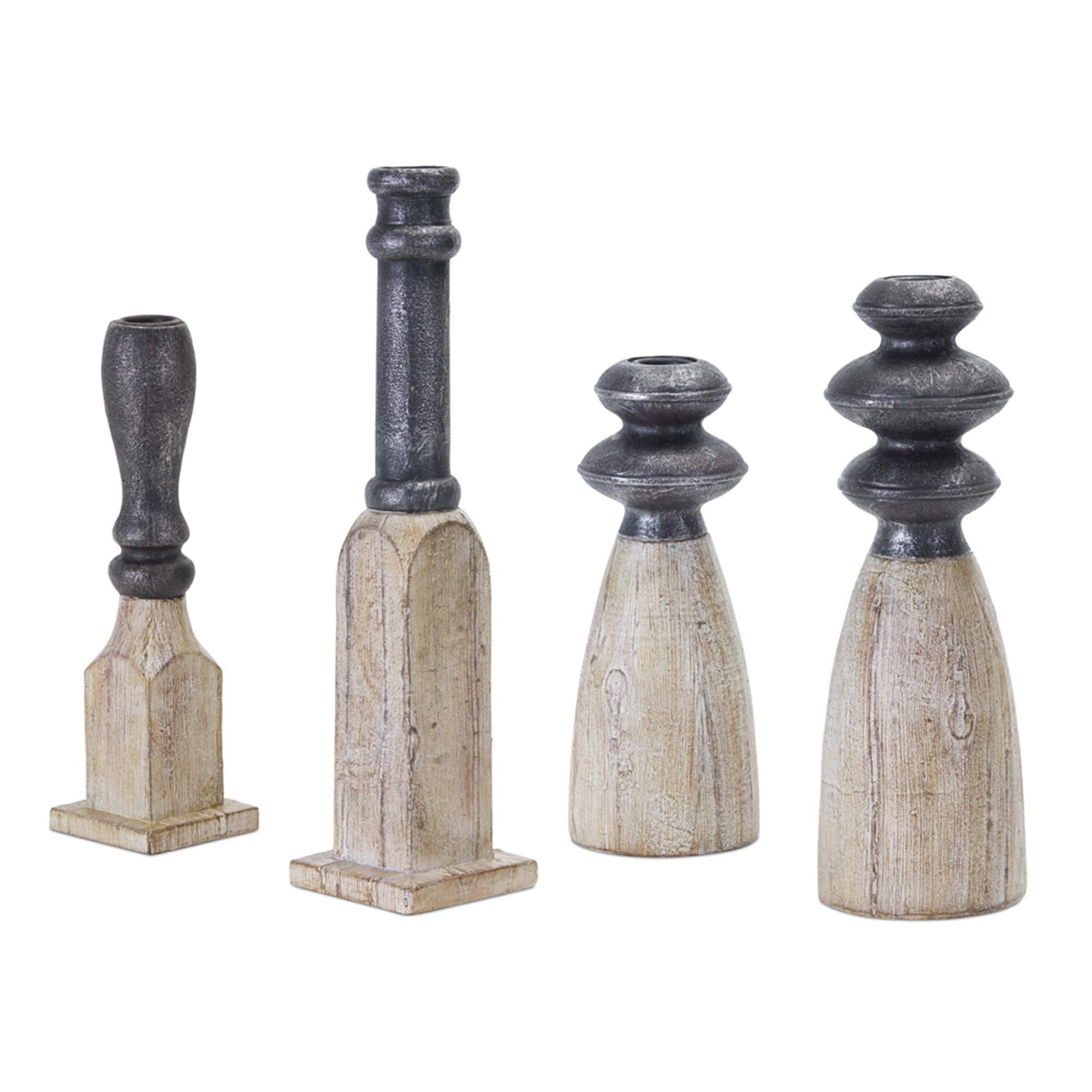 Set of 4 Rustic Brown and Black Candle Holders - 13.25 Inch Tall Farmhouse Decor for Dining Table, Wedding Centerpiece, and Home Decor