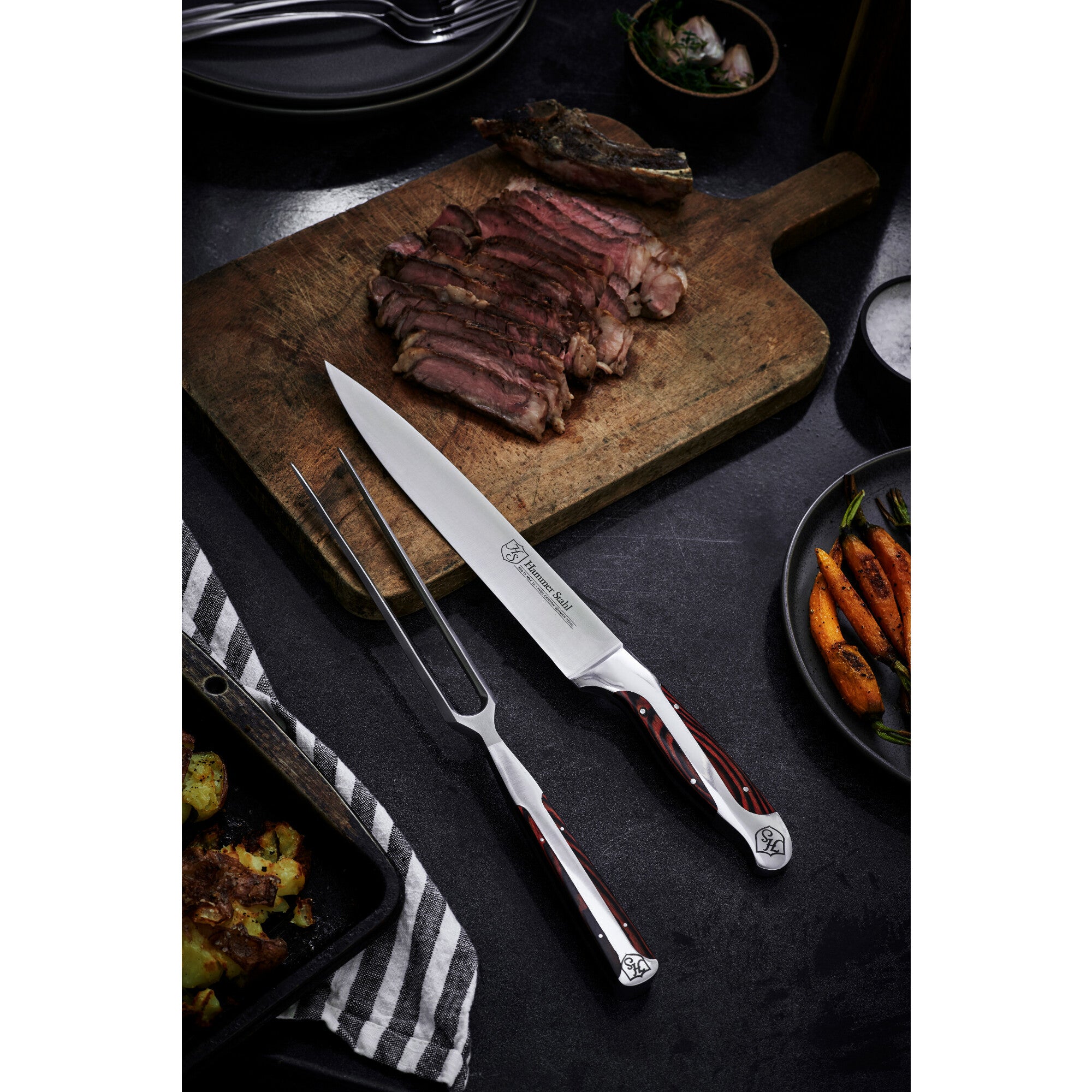 Premium Hammer Stahl Carving Knife & Fork Set - High-Quality German Stainless Steel Cutlery for Steak, BBQ, and Fine Dining at Home