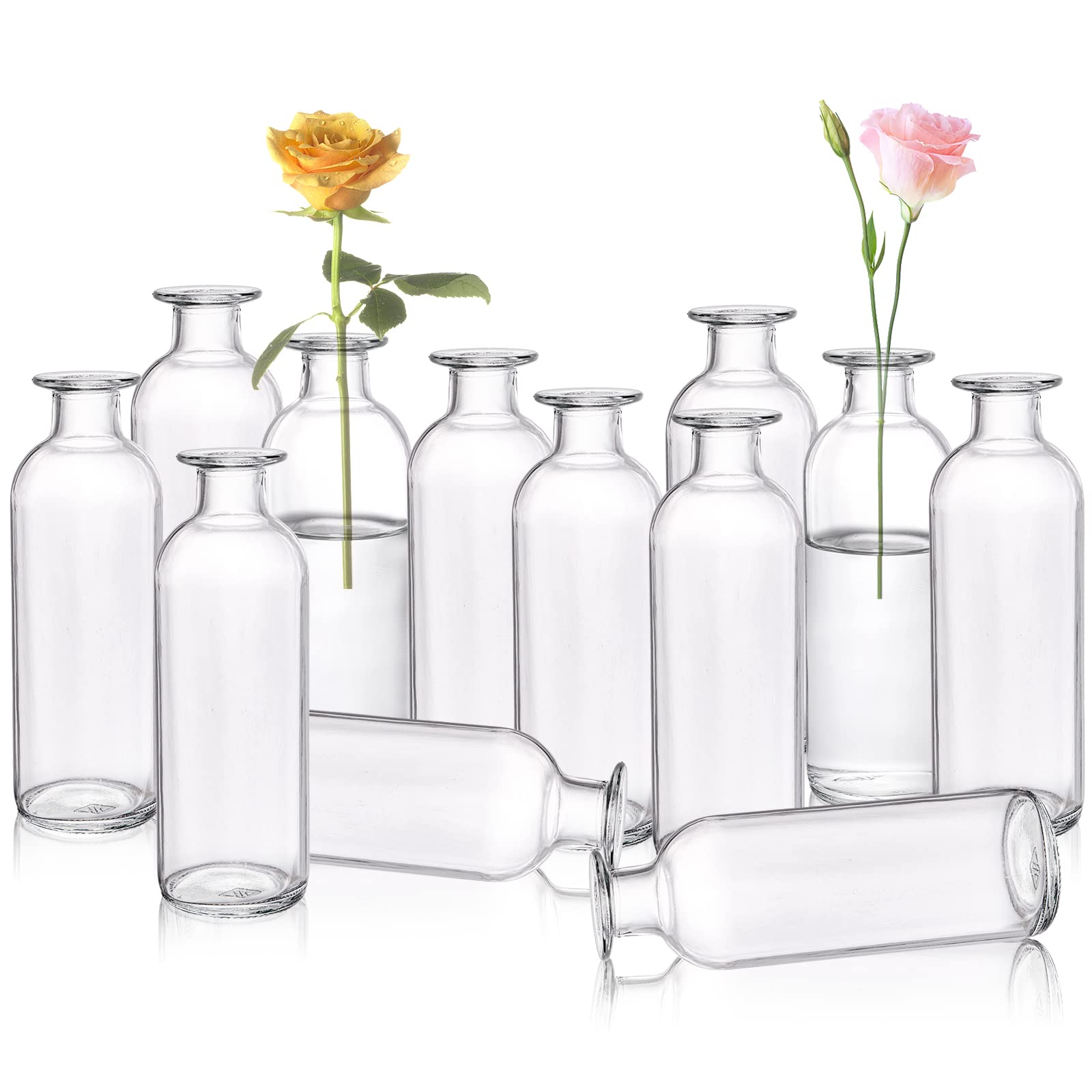 Peohud Set of 12 Clear Glass Bud Vases - Small Floral Vases for Flowers, Home Decor, Wedding Centerpieces & Party Decorations - Perfect for Table Settings, DIY Arrangements and Gift Giving