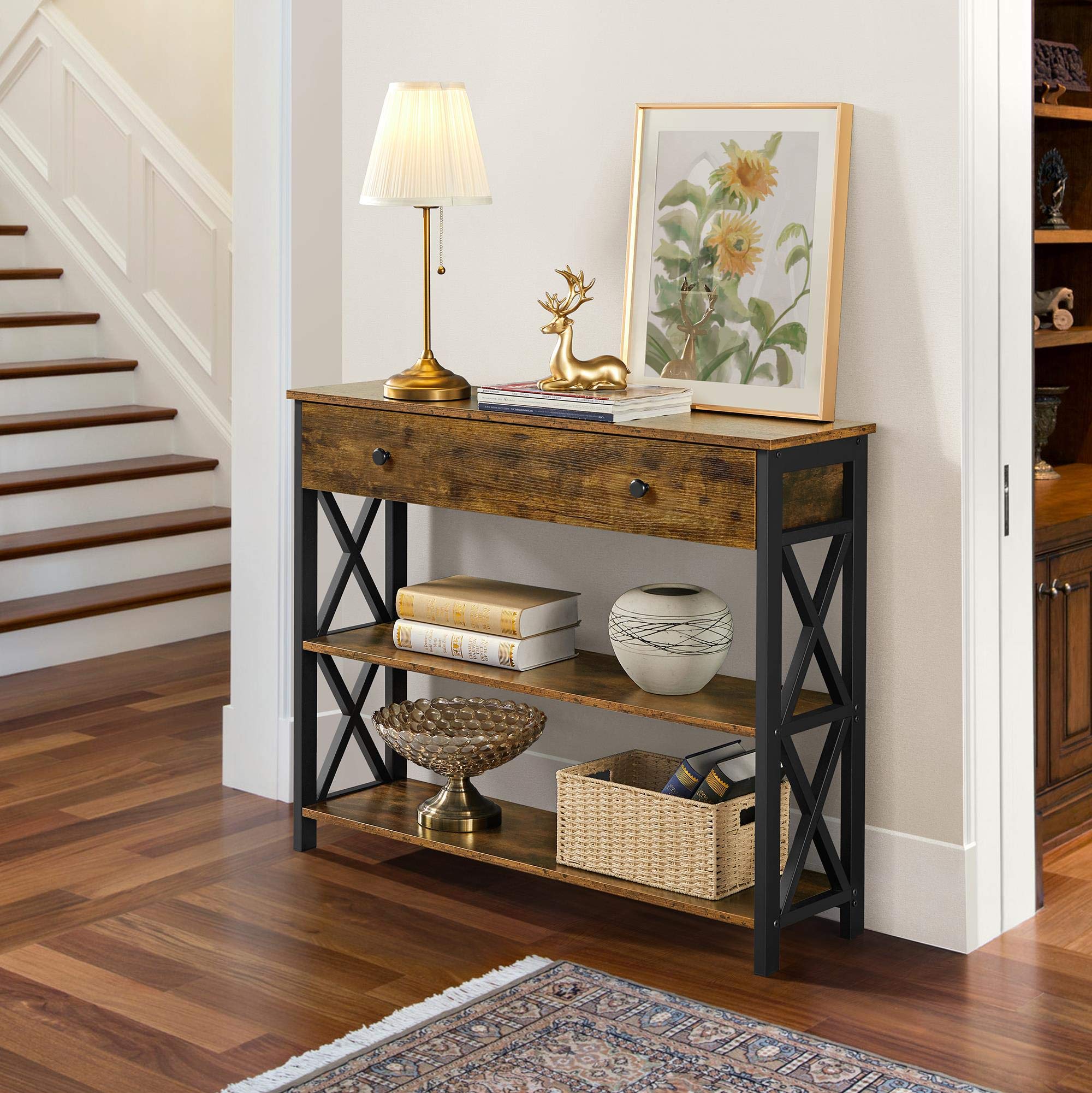Yaheetech 45 Inch TV Stand with Storage Shelves & Drawer, Rustic Brown Entertainment Center for Living Room - Perfect for TVs, Gaming Consoles & Media Storage