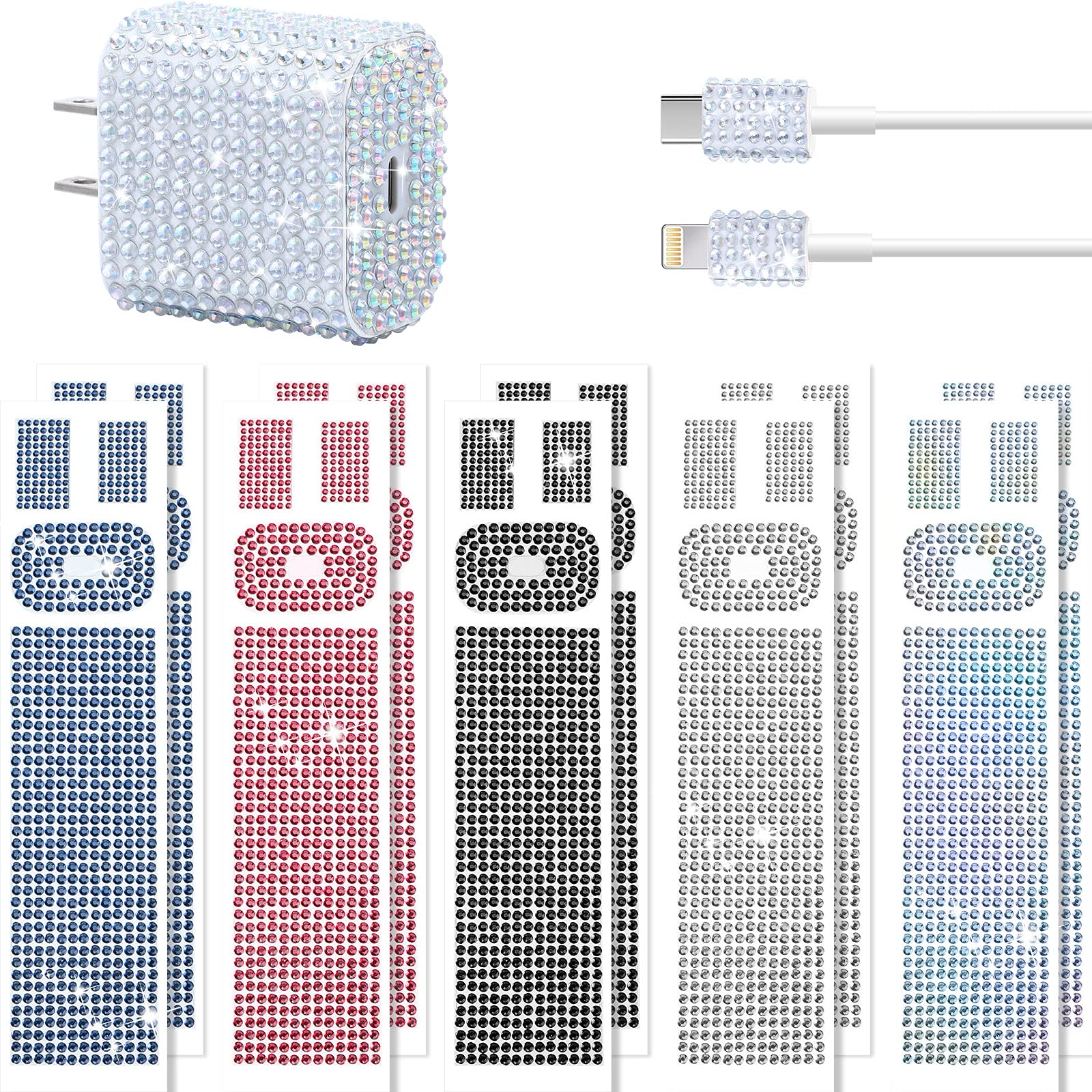 Outus 10PCS Rhinestone Wall Charger Stickers - Bling USB Charger Crystal Decor with Artificial Diamonds - Compatible with iPhone iPad Power Adapter - DIY Bedazzled Phone Accessories for Women - Perfect for Home Office & Gift Giving
