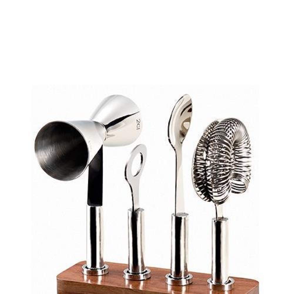 Premium Cosmo Bar Tool Set with Acacia Wood Stand - 5-Piece Cocktail Mixing Kit for Home Bars, Bartenders & Entertaining Guests