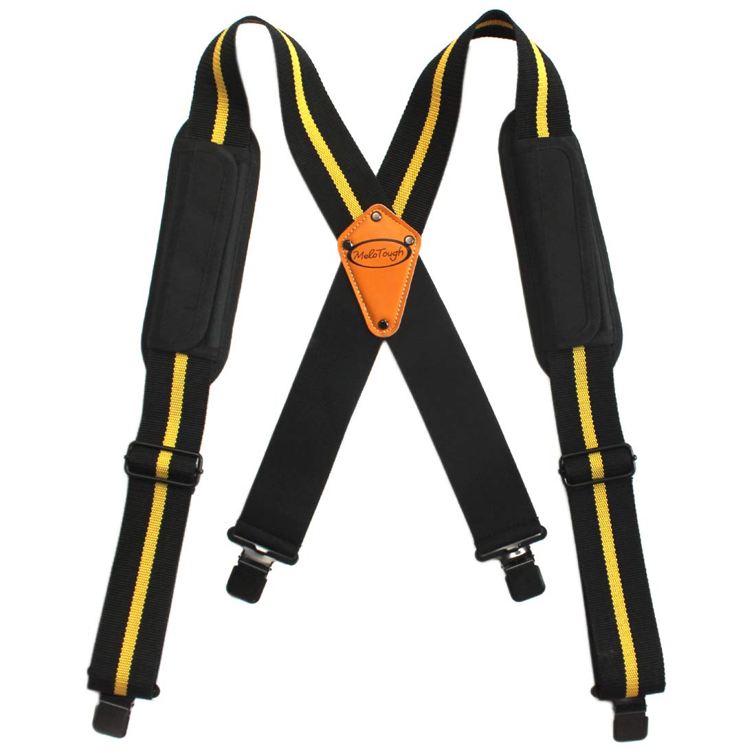 Heavy Duty Tool Belt Suspenders with Movable Shoulder & Padding - Adjustable Work Belt Suspenders for Construction, Carpentry & DIY Projects (Yellow Strip)
