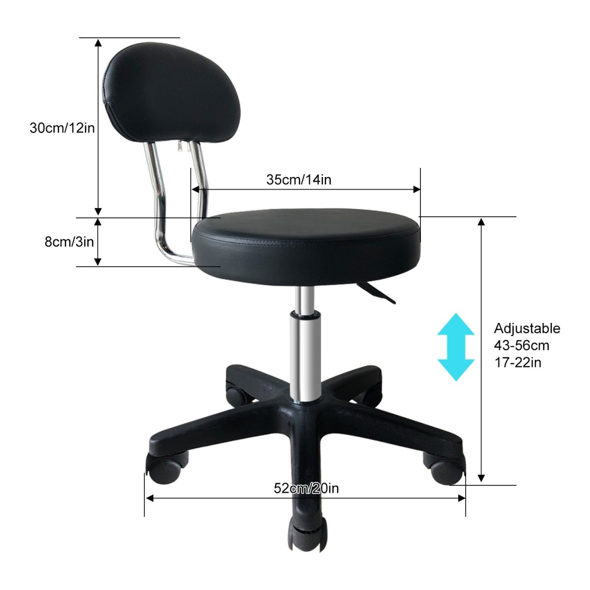 Choice Hydraulic Adjustable Height Rolling Stool with Backrest - Ergonomic Rolling Chair for Salon, Tattoo, Medical & Office Use - Heavy Duty Casters & Padded Seat RSWB211/2