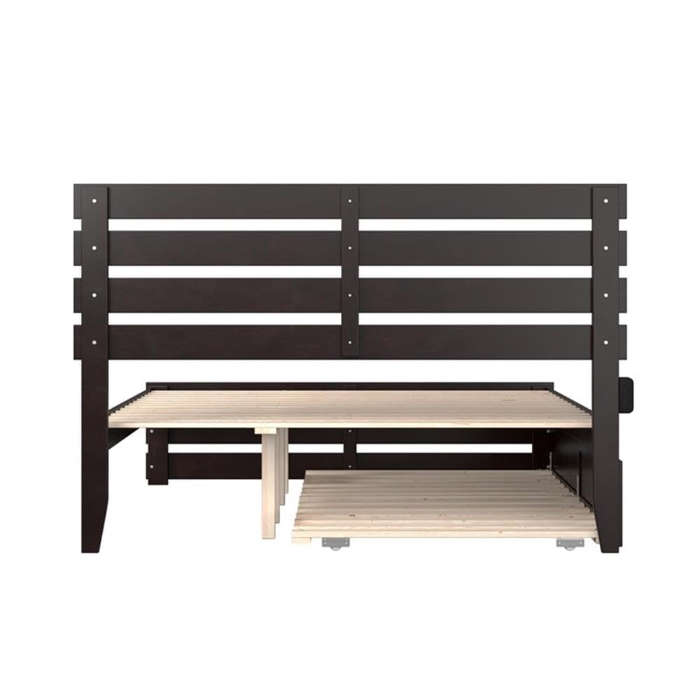 AFI Oxford Queen Size Platform Bed with Footboard & Twin XL Trundle in Espresso - Modern Bedroom Furniture for Small Spaces & Guest Rooms