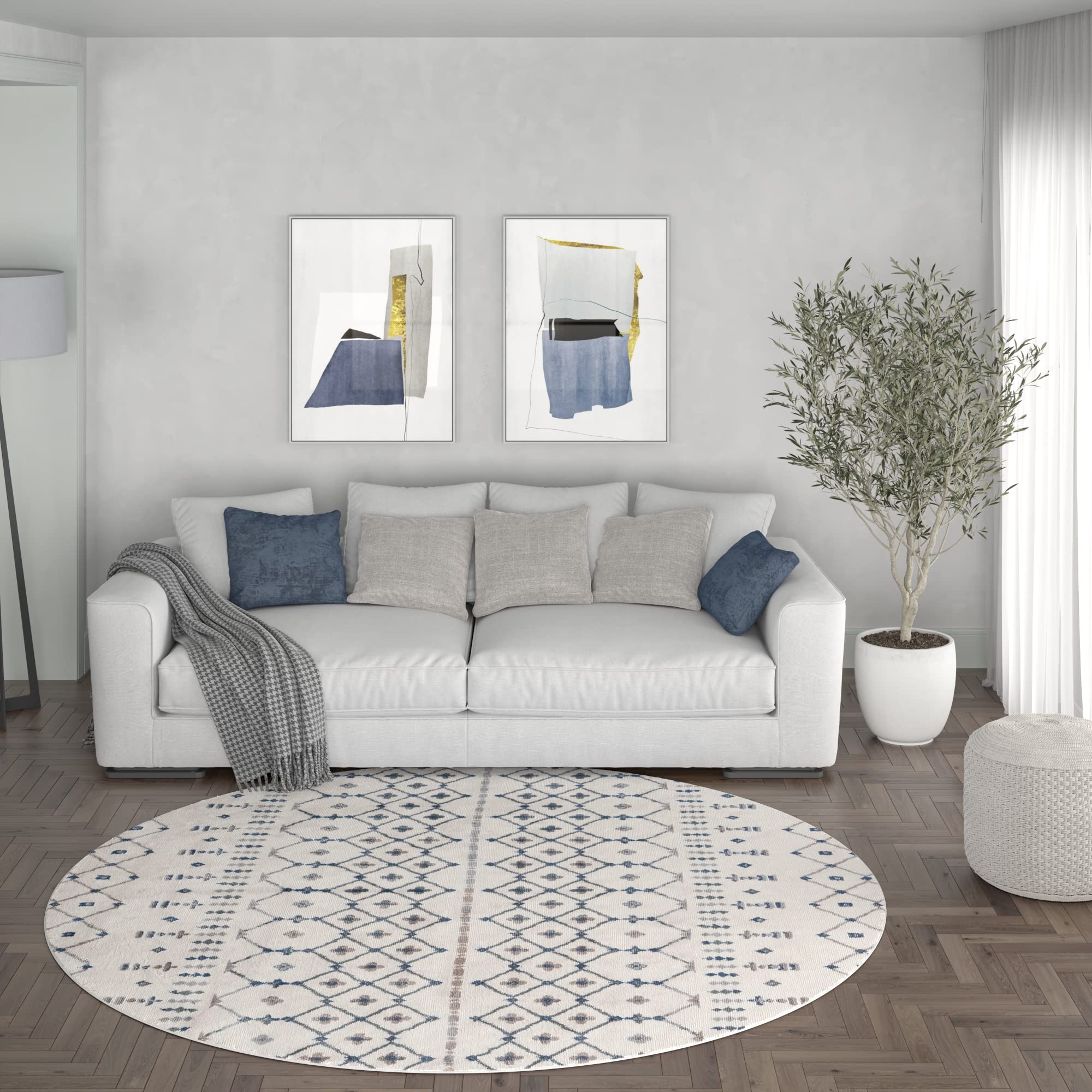 Modern Cream 6ft Round Area Rug - Soft Contemporary Carpet for Living Room, Dining Room, Bedroom, Kitchen & Entryway - Perfect for Home Decor & Cozy Spaces