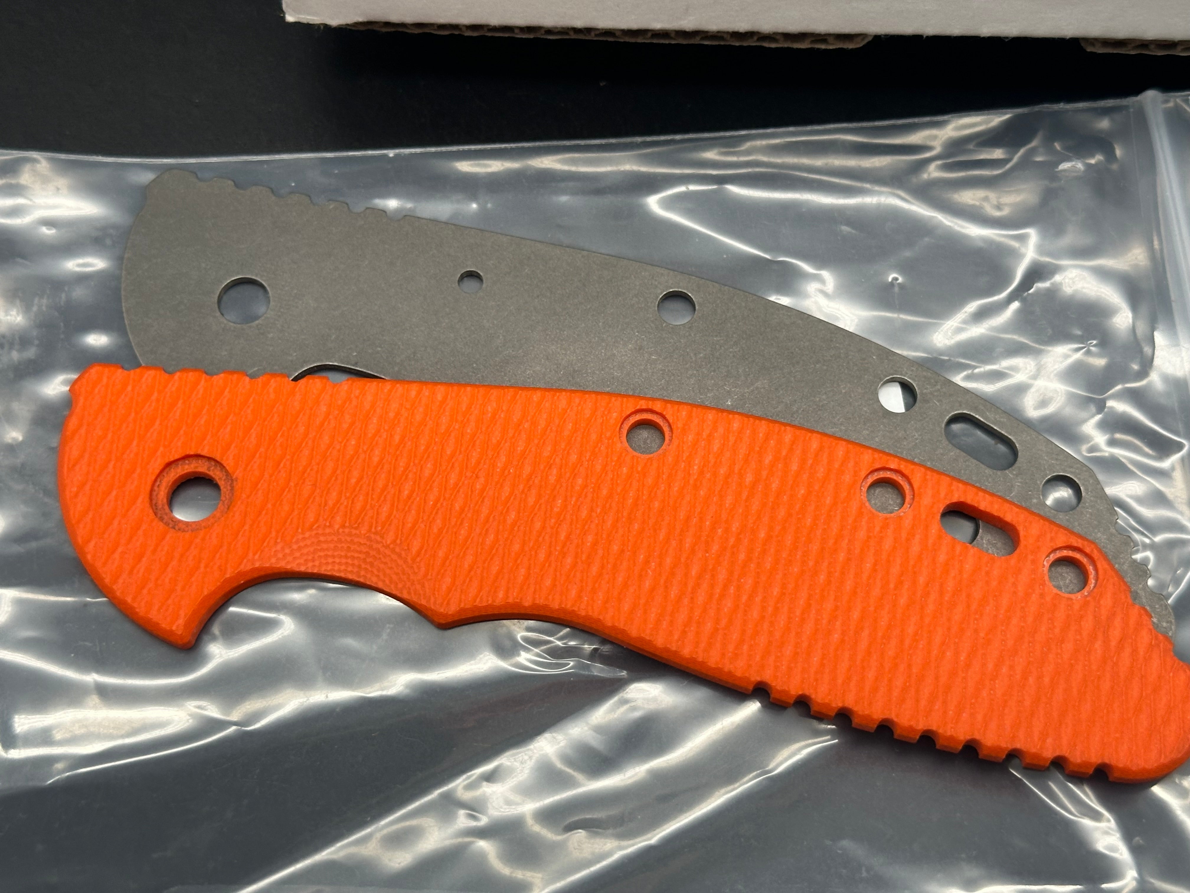 Hinderer XM-24 Bowie Knife - Full Titanium Blade with Working Finish & Orange G10 Scale - EDC, Outdoor Survival, Camping, Hunting Gear