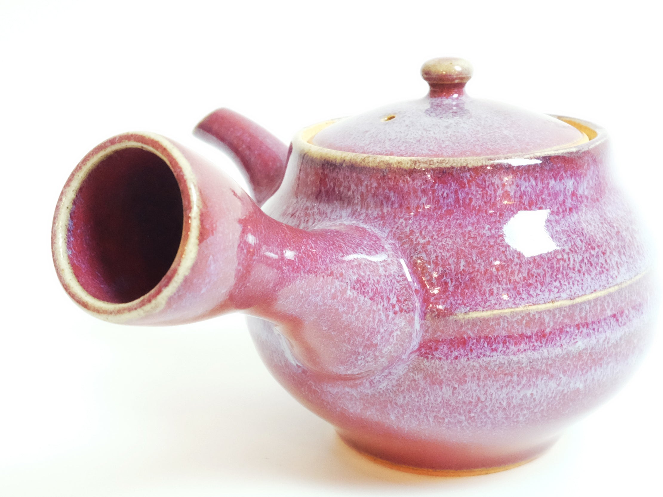 Premium Crimson Peach Kyusu Teapot by Hiroshi Otsu - Authentic Japanese Ceramic Teapot for Green Tea & Sencha - Perfect for Tea Ceremonies, Home Brewing & Gifts