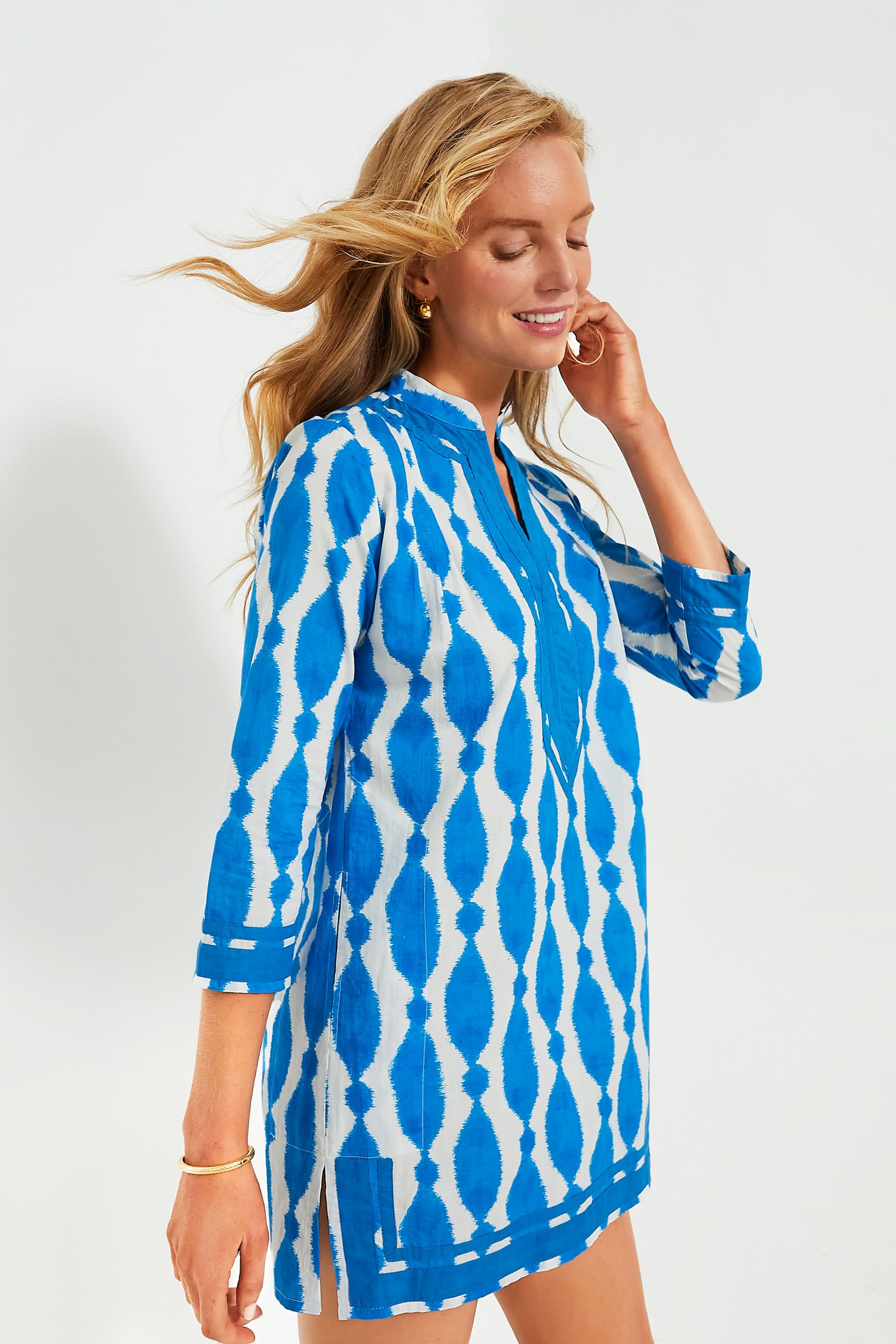 Blue Jalapa Tokyo Short Kurta Dress for Women - Stylish Boho Cotton Tunic Top for Casual Wear, Summer Outfits & Festivals