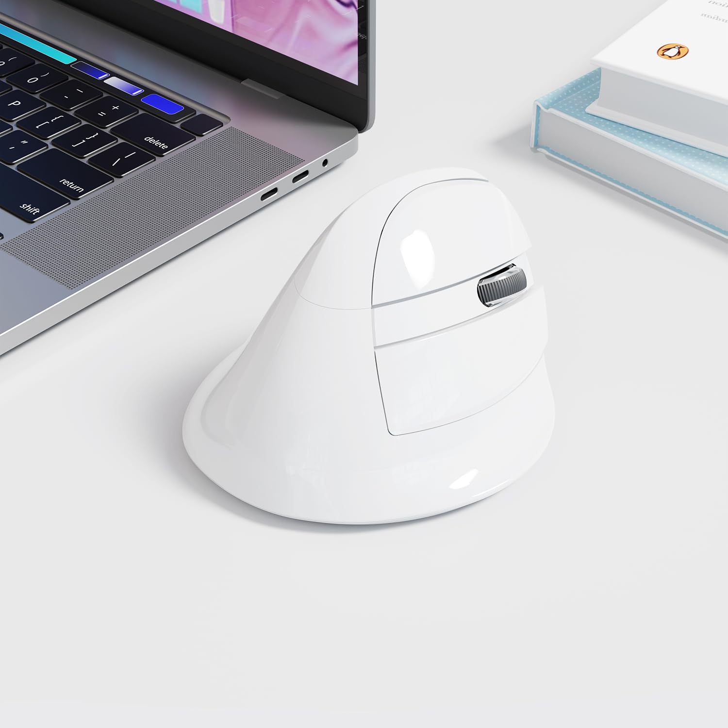 DeLUX Wireless Vertical Ergonomic Mouse - Small Silent Mouse with BT 5.2 & USB Receiver, 6 Buttons 4000 DPI Rechargeable - Carpal Tunnel Relief for Office, Gaming & Home Use (M618mini-White)