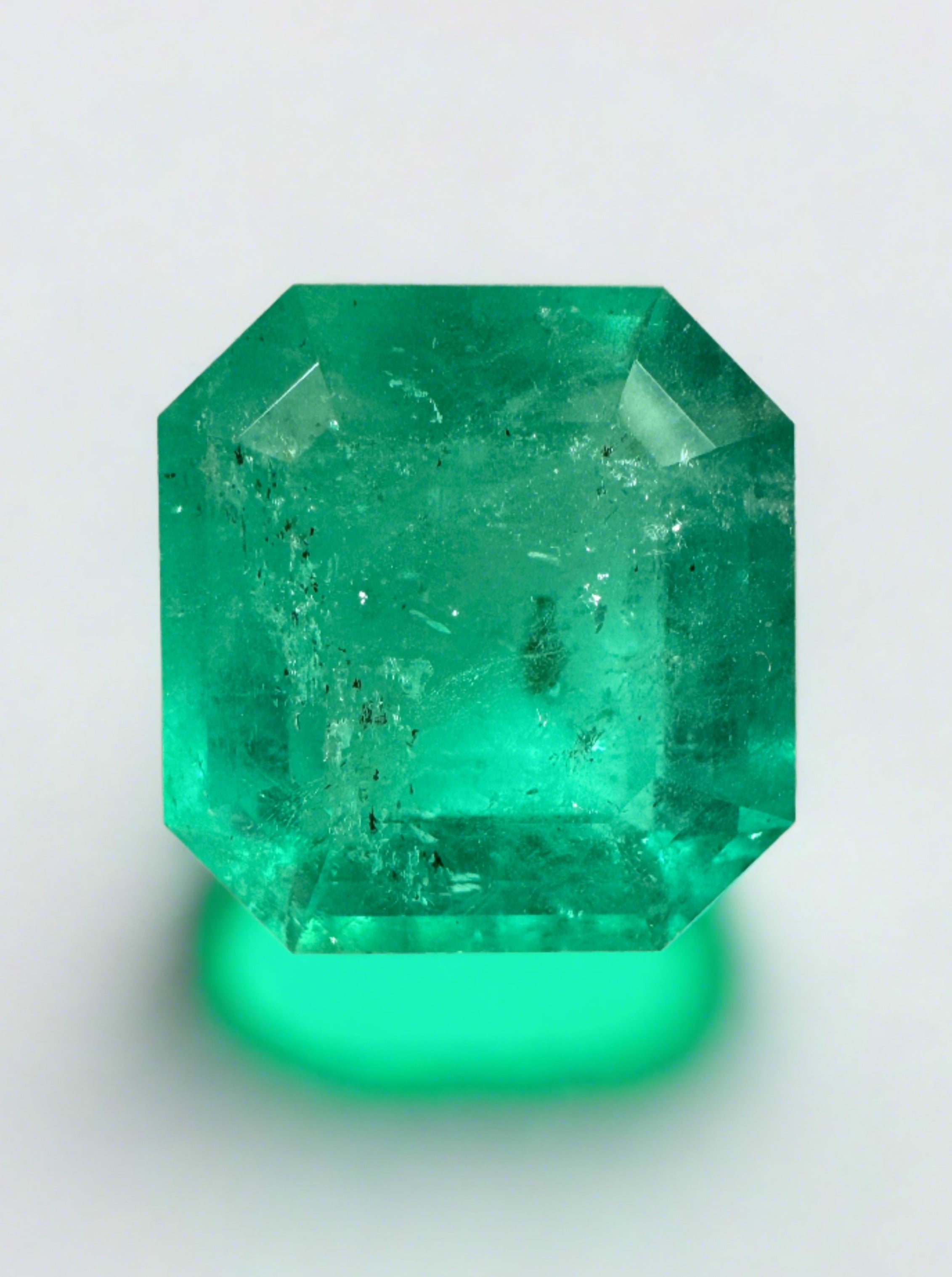 11.64 Carat Natural Colombian Emerald Asscher Cut Loose Gemstone - Earthy Green 14x14mm for Jewelry Making & Engagement Rings