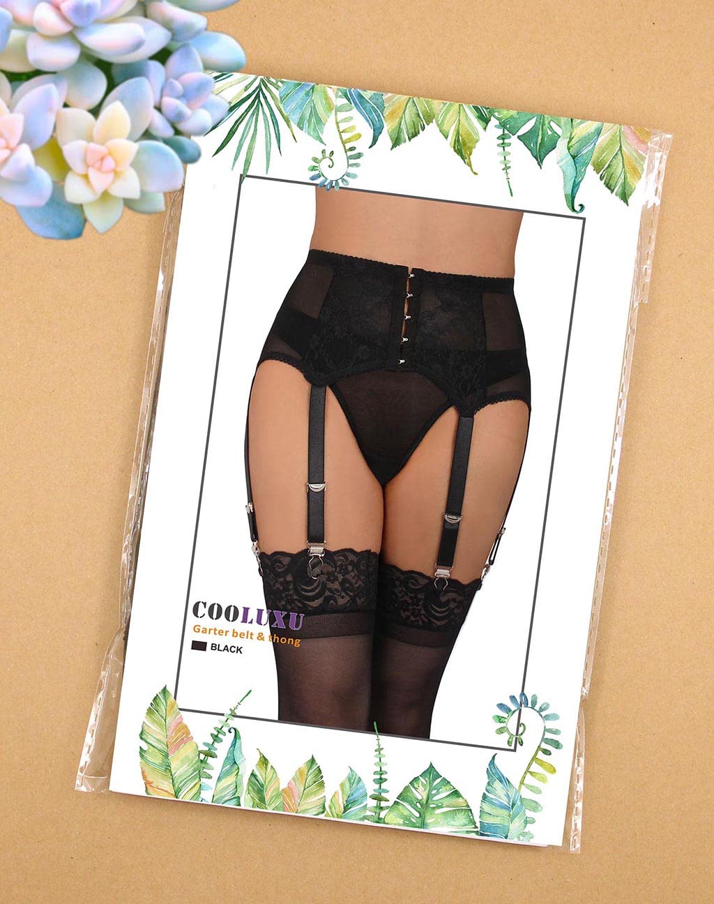 Plus Size Garter Belt for Women - High Waist Thigh High Stockings with 6 Metal Clips Suspender & Thong Set | Bridal Lingerie, Boudoir Photo Shoot, Valentine's Day Gift