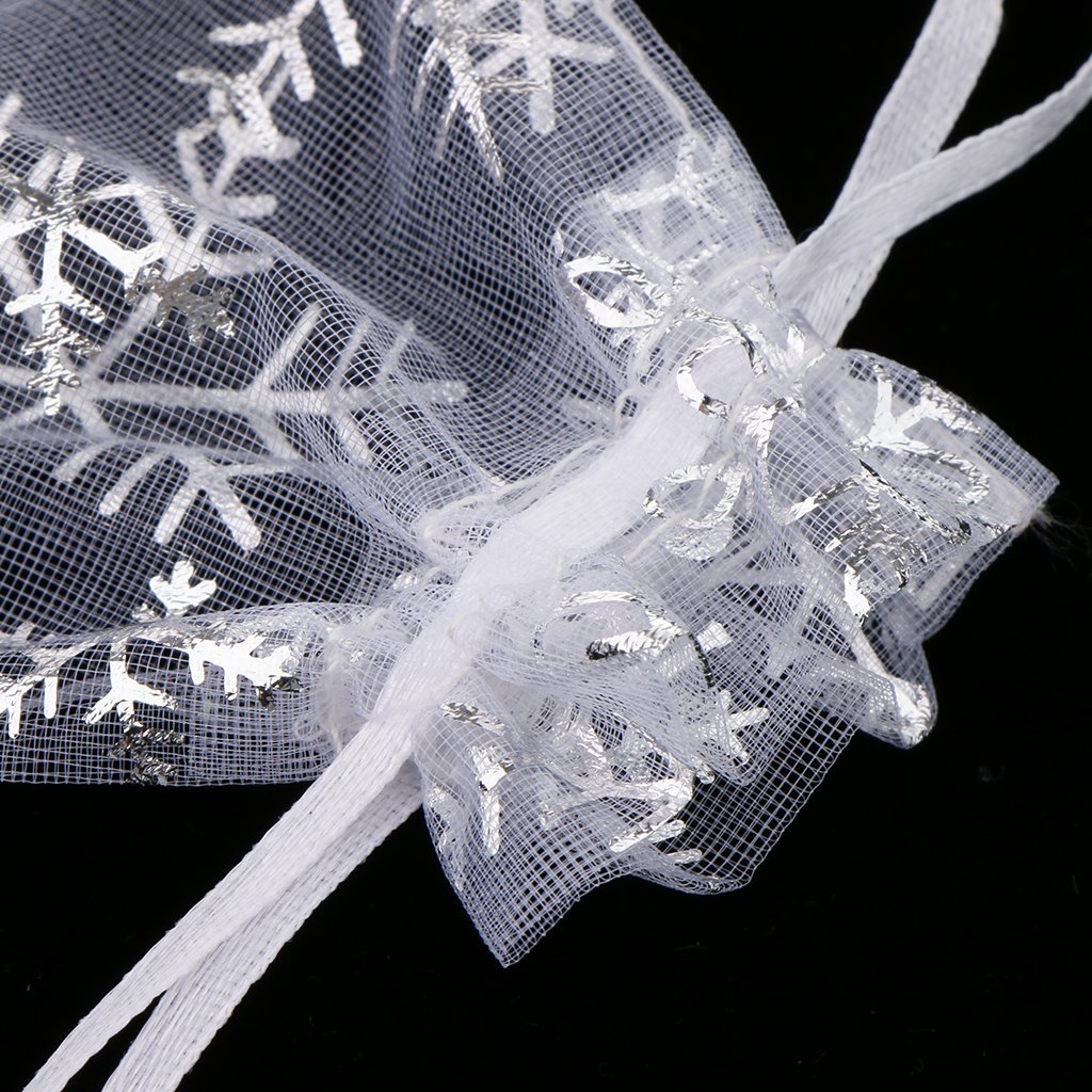 100pcs White Snowflake Organza Drawstring Gift Bags - 13x18cm Jewelry Pouches for Christmas, Wedding Favors & Party Decorations - Perfect for Holiday Gifting, Bridal Shower Favors and Small Item Storage