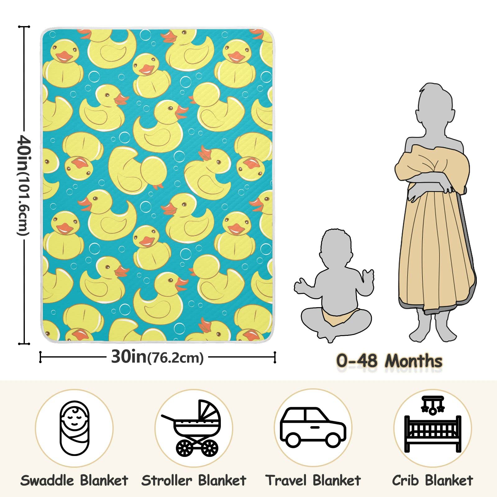 DOMIKING Yellow Rubber Duck Baby Blanket - Soft Cotton Quilted Crib Blanket for Boys & Girls, Unisex Newborn & Toddler | Perfect for Nursery, Sleep Time & Playtime