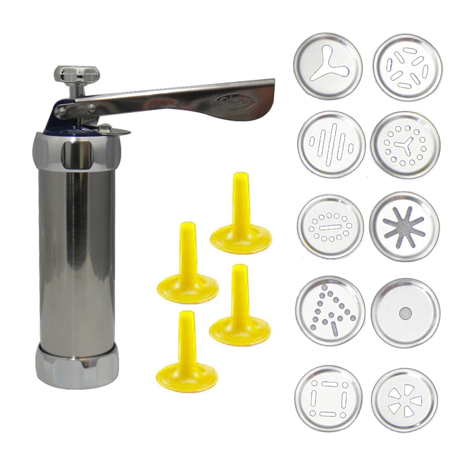 MISNODE Stainless Steel Cookie Press Gun Kit - 10 Cookie Discs & 4 Piping Nozzles for Baking, DIY Biscuit Making, and Cake Decoration - Perfect for Christmas Cookies, Holiday Baking, and Home Kitchen Use