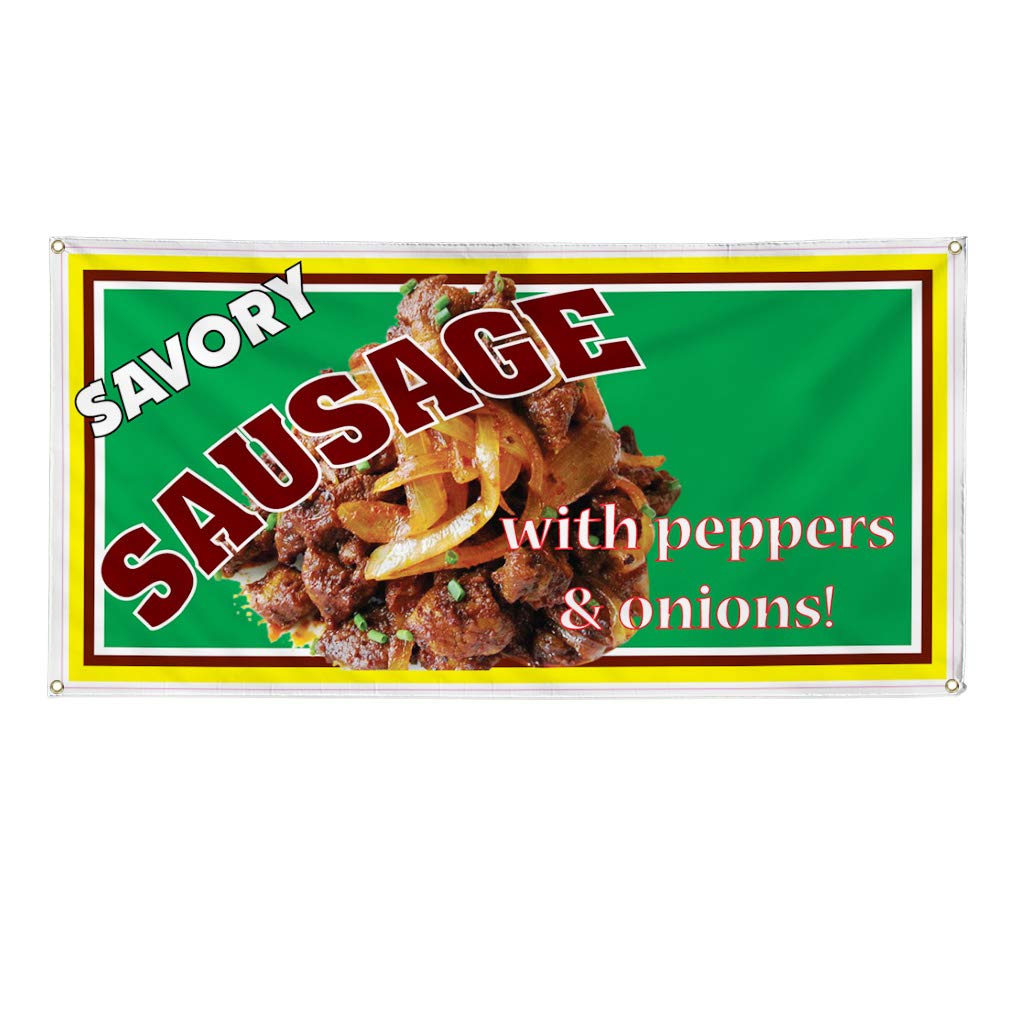 Vinyl Banner - 60x144 Inches, Weatherproof Outdoor Sign with 10 Grommets for Restaurants, Cafes & Food Businesses - Perfect for Sausage & Onion Promotions, Yard Sales, and Industrial Use