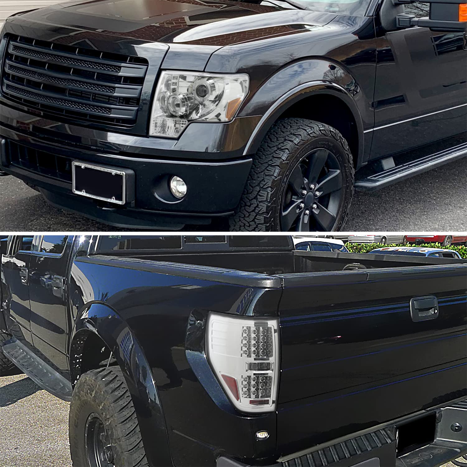 Spec-D Tuning Dual Halo Projector Headlights with Clear Full LED Tail Lights - Compatible with 2009-2012 Ford F150 (Left & Right Pair) - Headlamp Assembly for Enhanced Night Visibility & Stylish Look