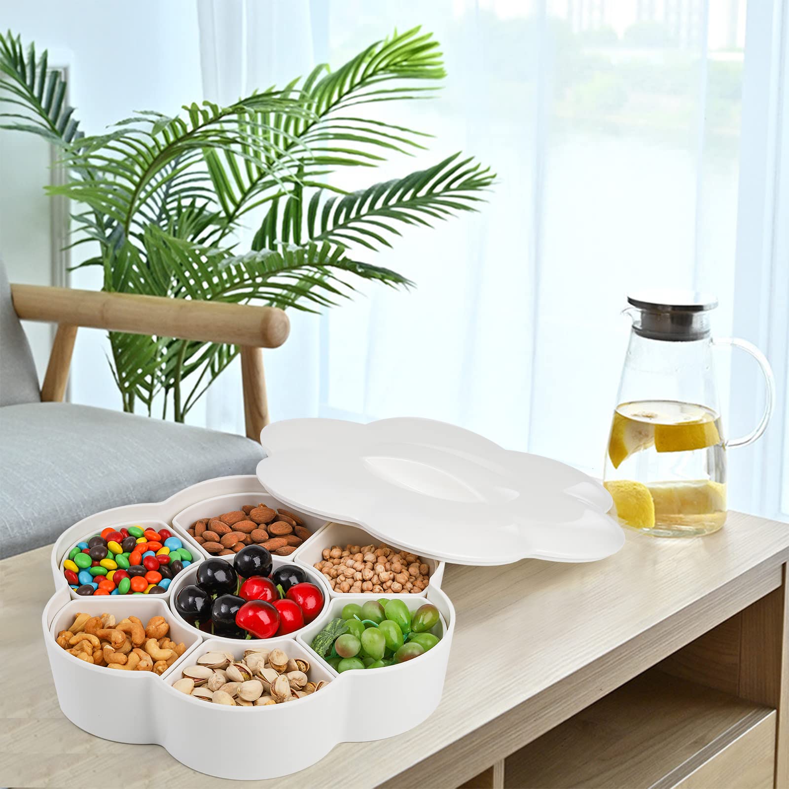 ZOOFOX Divided Serving Dish with Lid - 7 Compartment Melamine Appetizer Tray for Chips, Dips, Veggies, Candy & Nuts | Perfect for Parties, Picnics & Entertaining