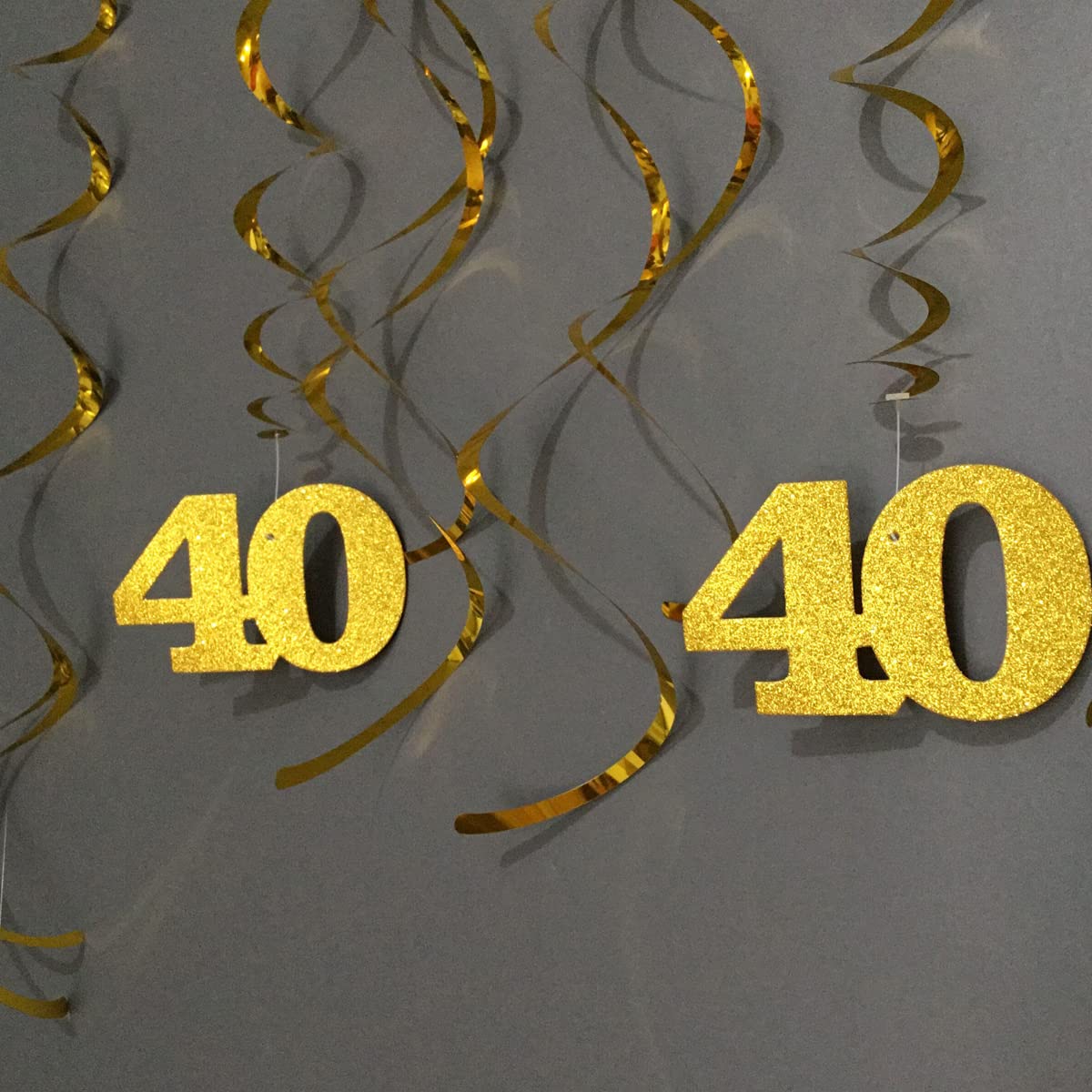 40th Birthday Decorations for Women - 24pc Gold Glitter Ceiling Hanging Swirls, Shiny Anniversary Party Decorations - Perfect for Birthday Parties, Milestone Celebrations & Photo Backdrops