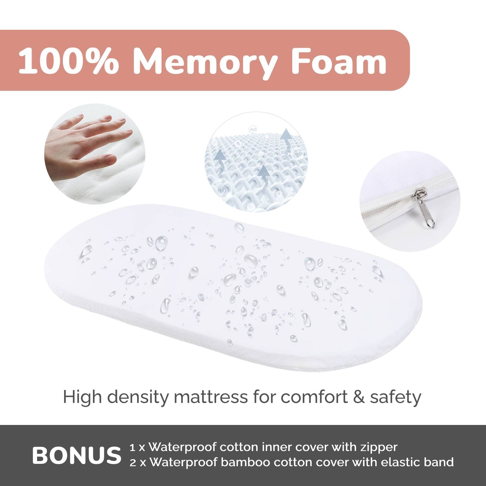 Luxury Baby Changing Moses Basket with Memory Foam Mattress & Waterproof Pad Cover - Portable Boho Nursery Decor, 100% Cotton Rope Baby Lounger - Perfect for Newborn Care, Nursery Organization & Travel Essentials