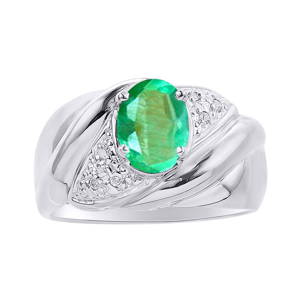 Diamond & Emerald Sterling Silver Ring Set - Colorful Birthstone Jewelry for Women | Perfect for Gifts, Anniversaries & Special Occasions