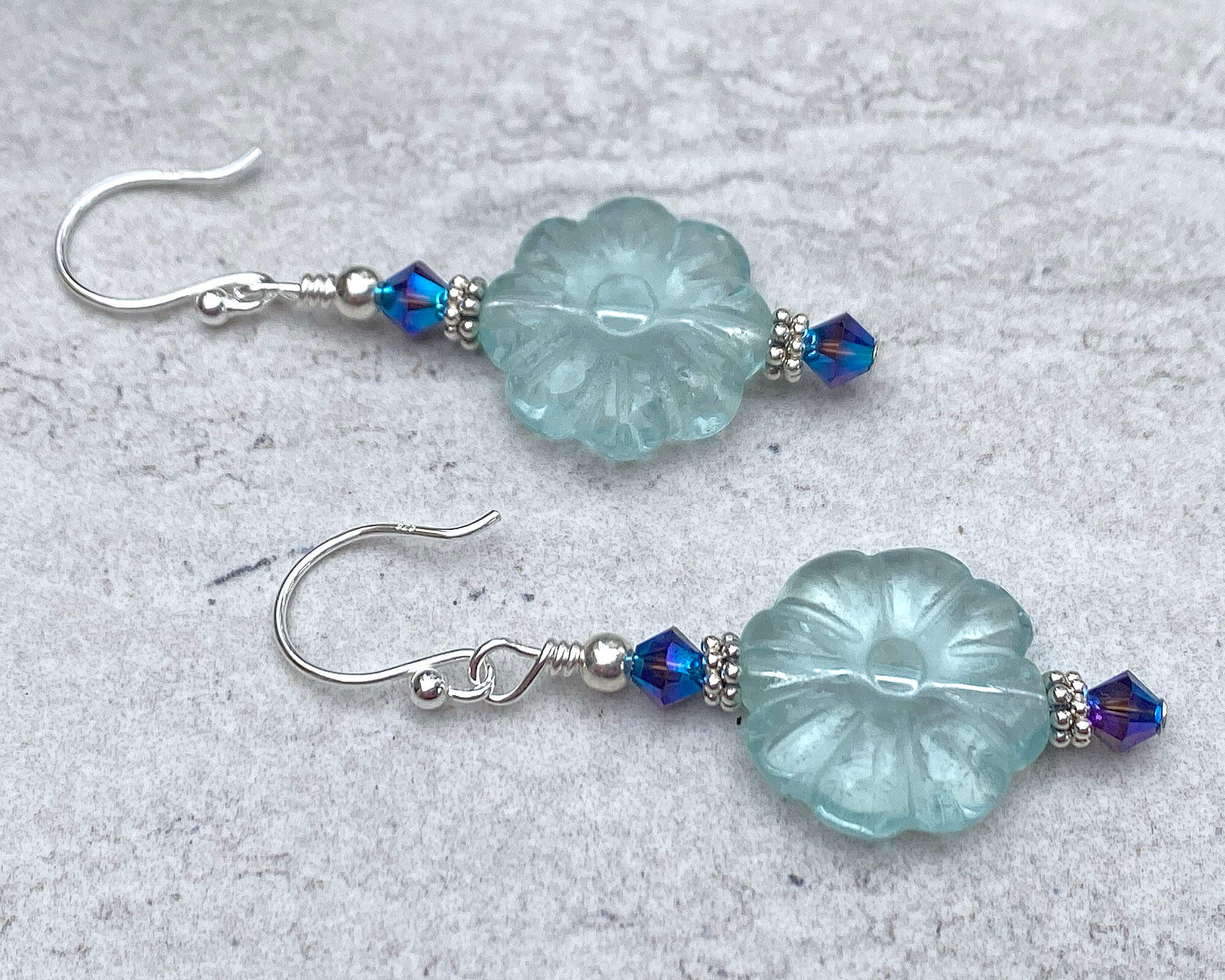 Aqua Floral Gemstone Beaded Earrings for Women - Handmade Bohemian Dangle Earrings with Natural Stones - Perfect for Weddings, Parties & Boho Fashion