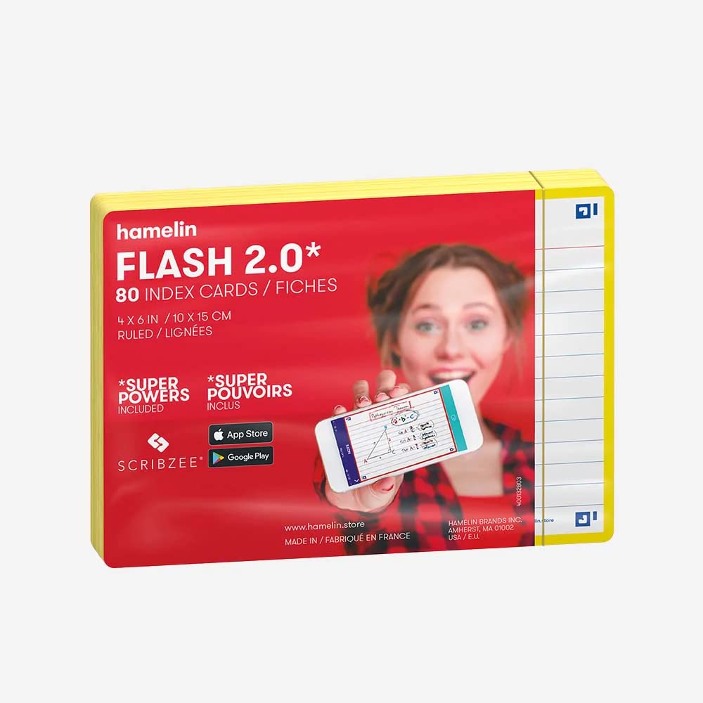 Hamelin Index Cards Flash 2.0 - 80ct 4x6 Yellow Flash Cards for Study & Organization (Model 400134042) | Perfect for Students, Teachers & Office Use