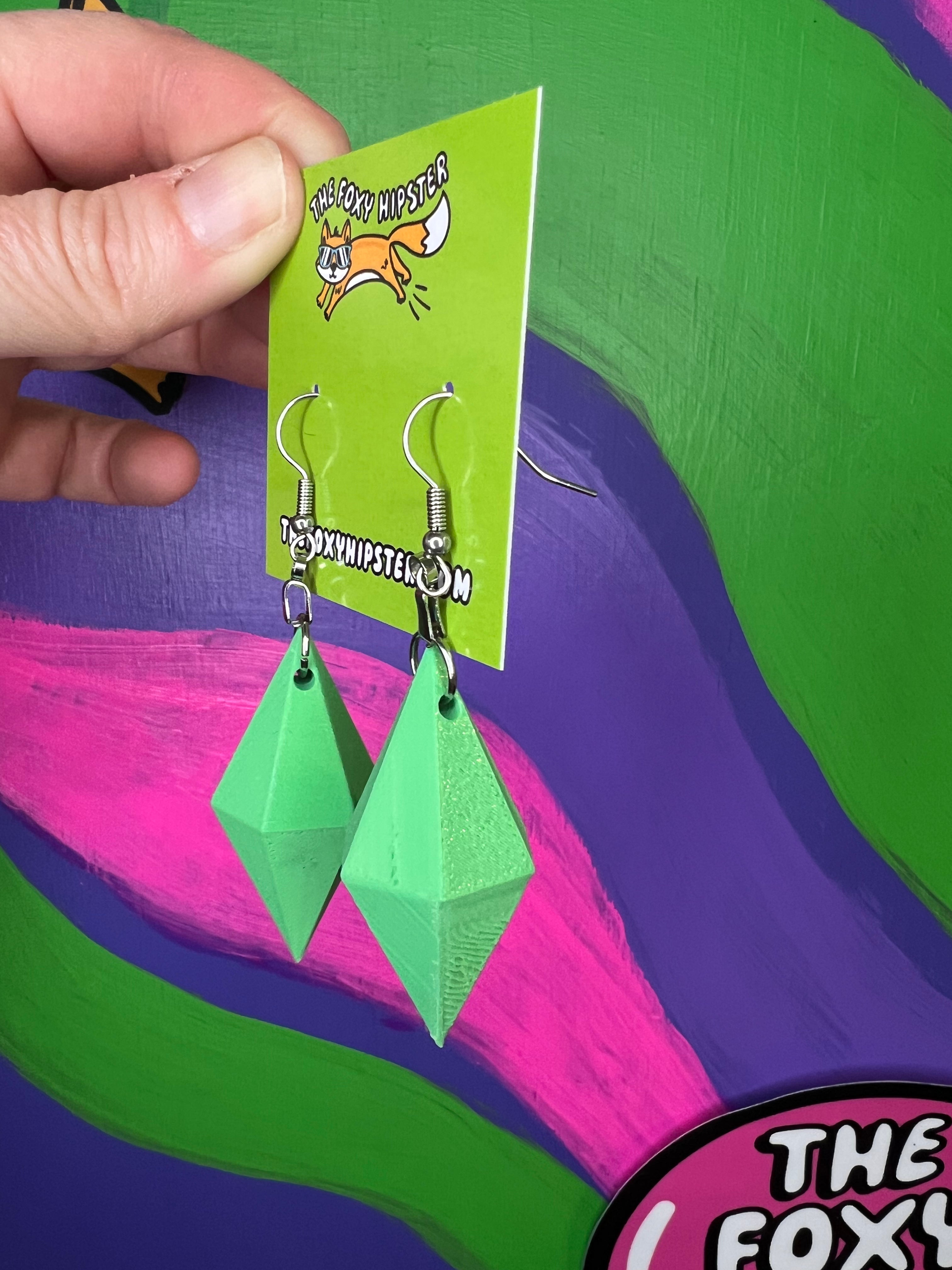 The Sims 3D Green Plumbob Dangle Earrings - Video Game Inspired Jewelry for Cosplay & Gamer Fashion - Perfect for Themed Parties & Convention Outfits