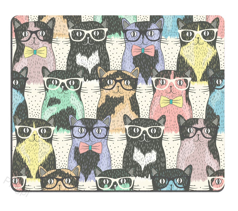 Custom Funny Mouse Pad with Hipster Cute Cats Wearing Sunglasses - 9.5 x 7.9 Inch Non-Slip Desk Mat for Office, Gaming & Home Computer Use