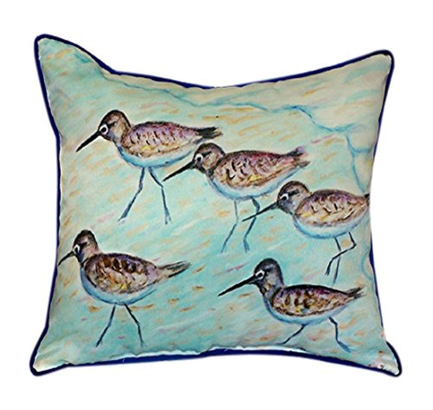 Betsy Drake Sandpipers Decorative Throw Pillow 20x24 Inches - Soft Cotton Cover for Sofa, Bed, and Home Decor