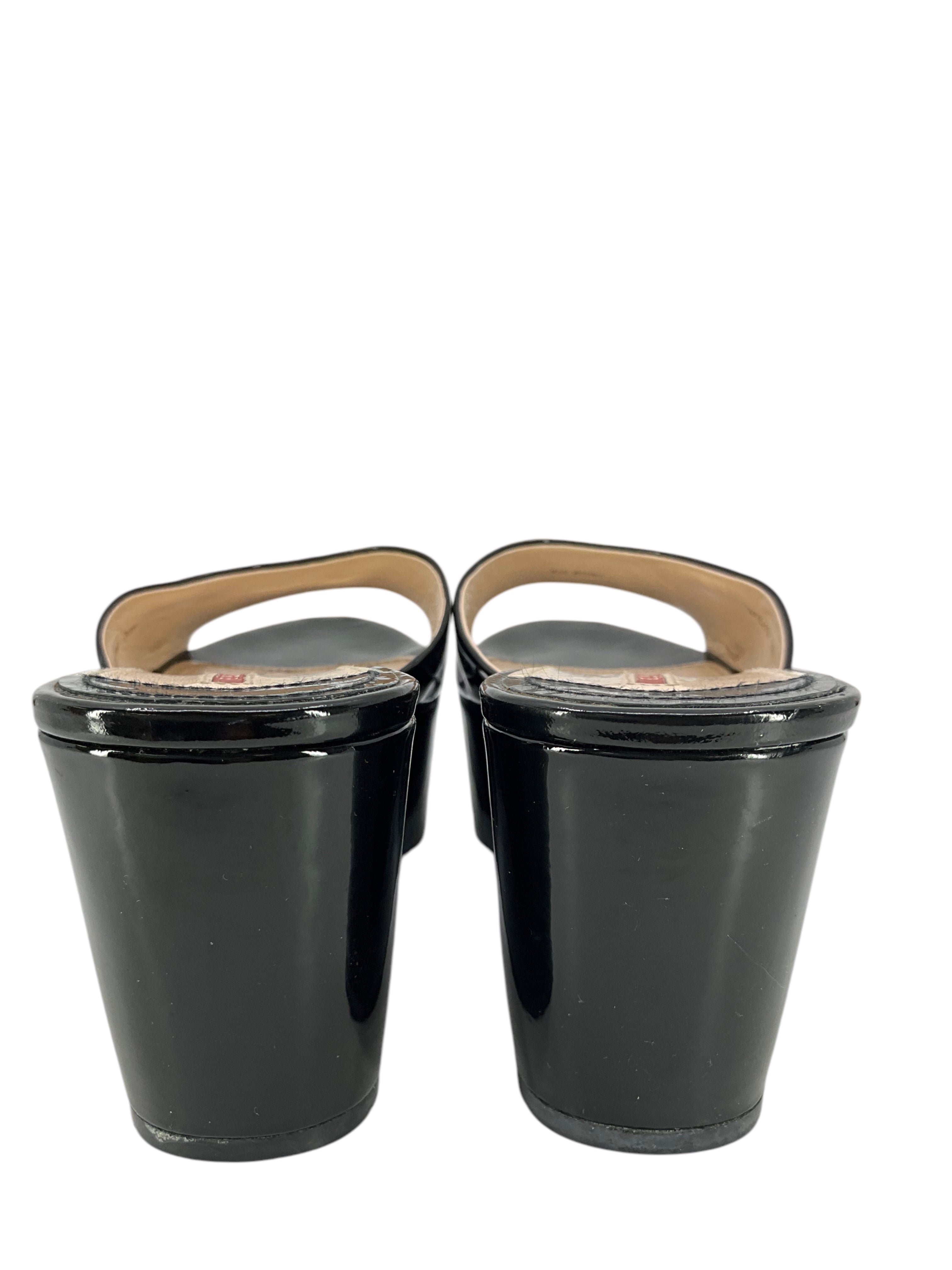 Prada Black Patent Leather Platform Sandals Women's Size 9.5 - Luxury High Heel Dress Shoes for Parties & Evening Events