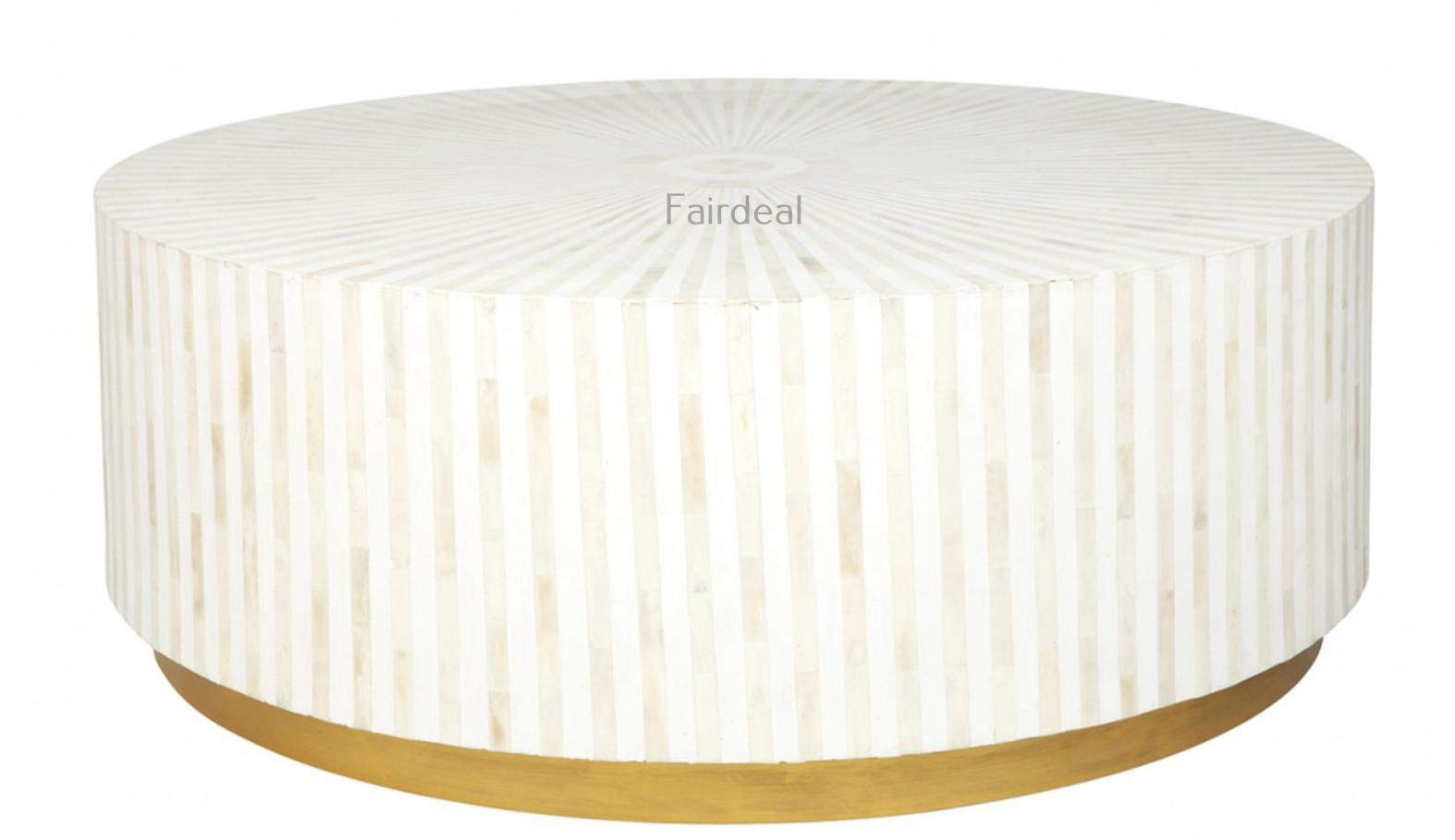 Handmade Striped White Bone Inlay Oval Coffee Table - Solid Wood Living Room Furniture for Home Decor, Office & Lounge | Large Modern Center Table for Living Spaces, Workspace & Stylish Interiors