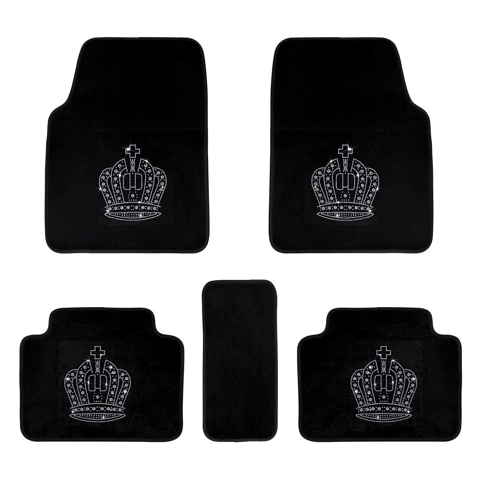 Premium Front & Rear All-Weather Car Floor Mats - Universal Fit for SUV, Van & Truck - 5-Piece Bling Crown Cushion Set (Pure White) - Perfect for Daily Commute, Road Trips & Vehicle Protection