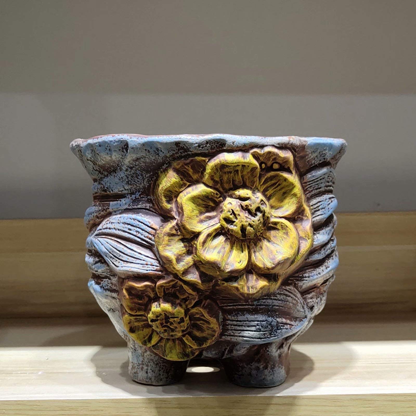 Ceramic Succulent Plant Pots with Drainage Holes - Cactus Planter for Home & Office Decor (Blue Floral Design) - Perfect for Indoor Plants, Wedding Favors & Housewarming Gifts