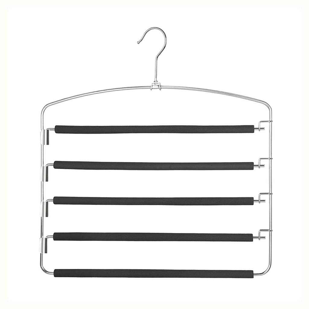EKDSPW 5-Layer Metal Pants Hangers - Non-Slip Foam Padded Swing Arm Space Saving Closet Organizer for Slacks, Jeans & Skirts | Perfect for Home, Office & Travel Wardrobe Storage