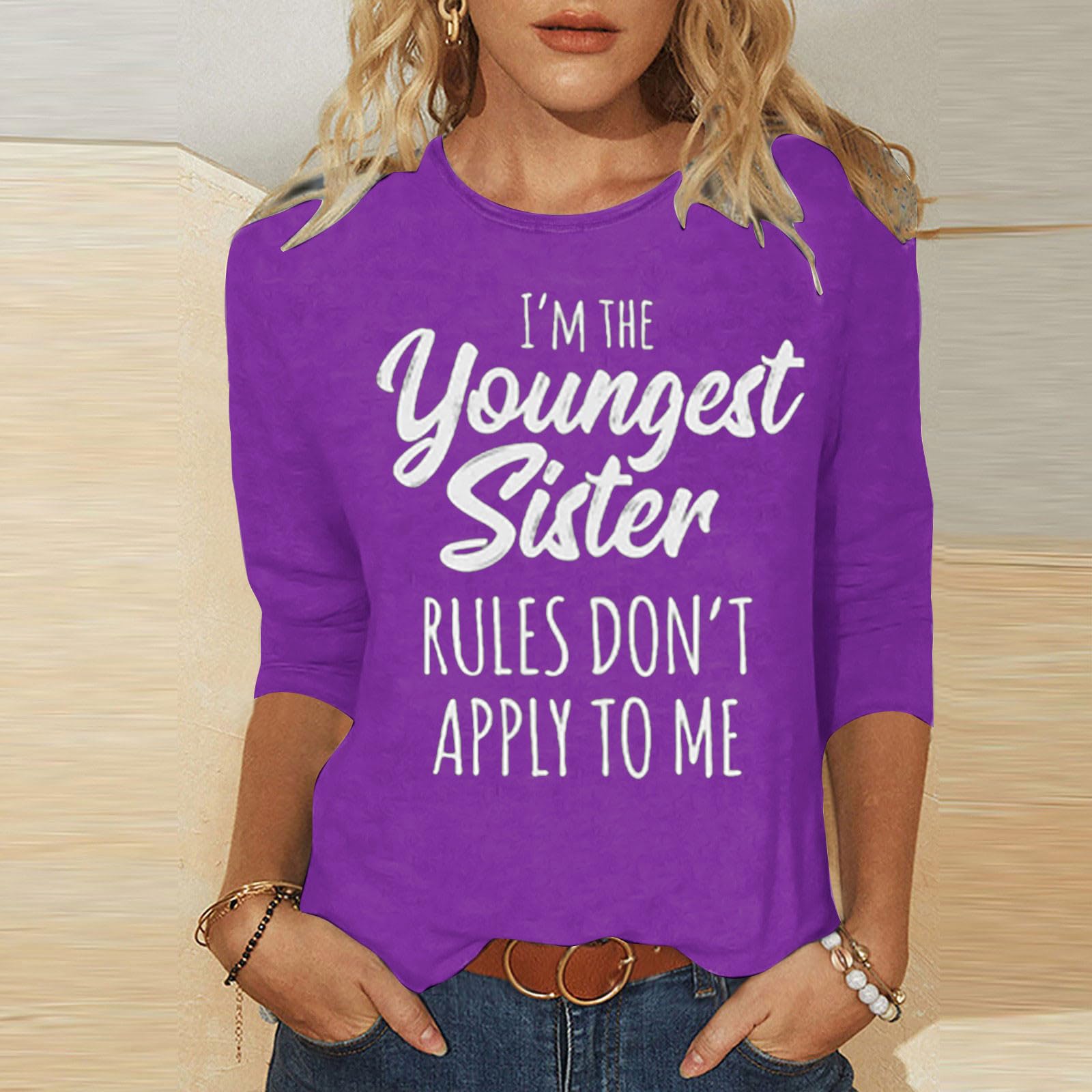 Binmer Funny Matching Sister Shirts - Youngest/Middle/Oldest Sibling Pullover Tops for Women | 3/4 Sleeve Family Gift | Perfect for Sister Trios, Family Reunions & Matching Outfits