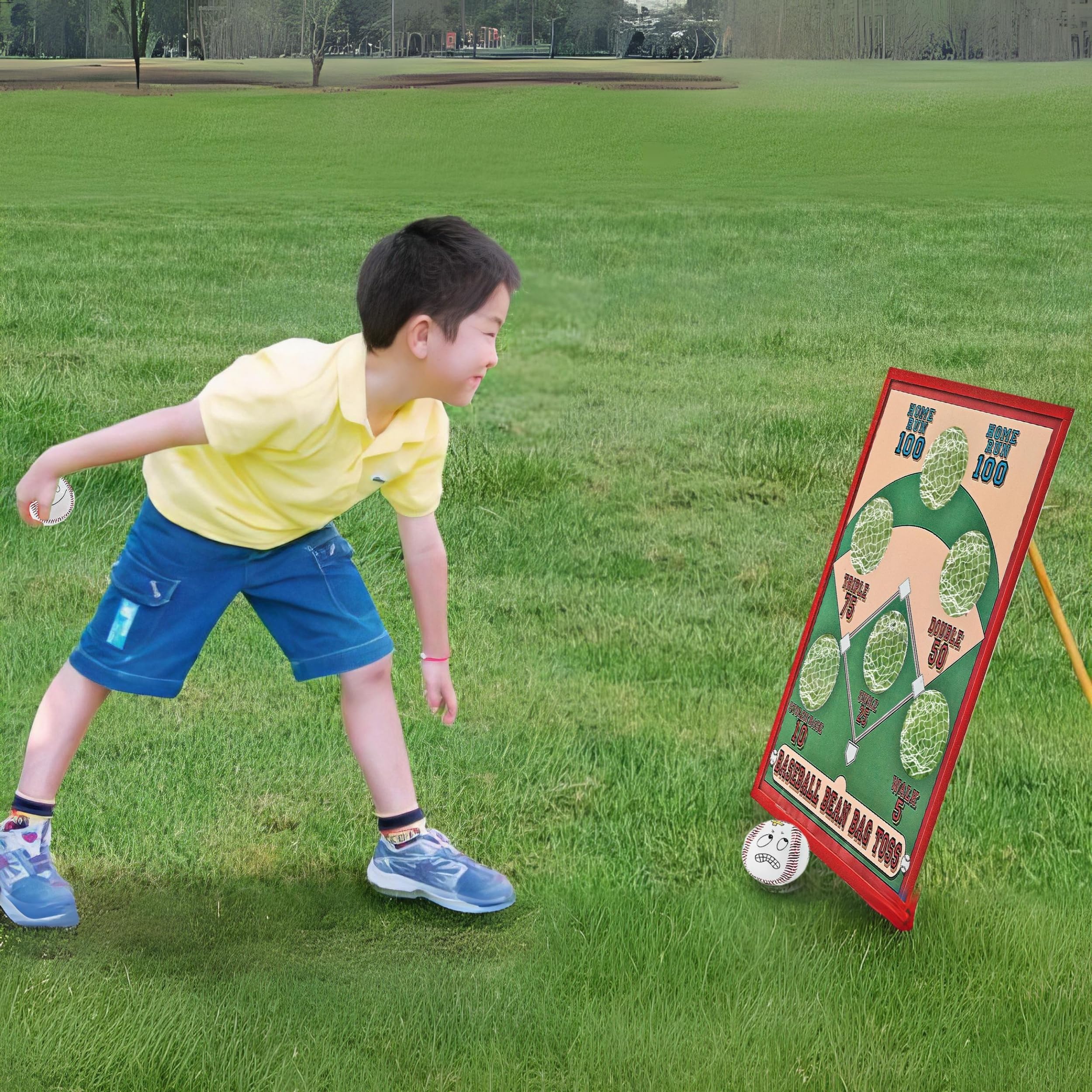 Baseball Bean Bag Toss Game Set - Wooden Board with 5 Bean Bags for Outdoor & Indoor Fun - Perfect for Birthday Parties, Backyard BBQs, and Family Game Nights