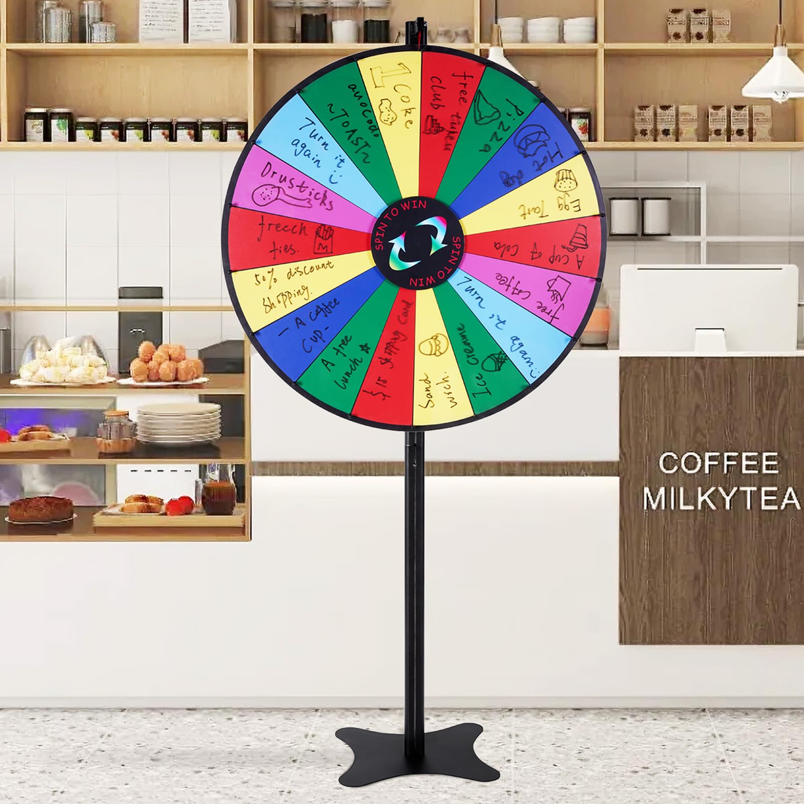 VEVOR 36 Inch Spinning Prize Wheel with 18 Slots - Dry Erase Roulette Wheel for Fortune Games, Includes 2 Markers - Perfect for Parties, Pubs, Trade Shows, Carnivals & Casino Nights - Tabletop or Floor Standing Spin Wheel for Exciting Giveaways & Contests