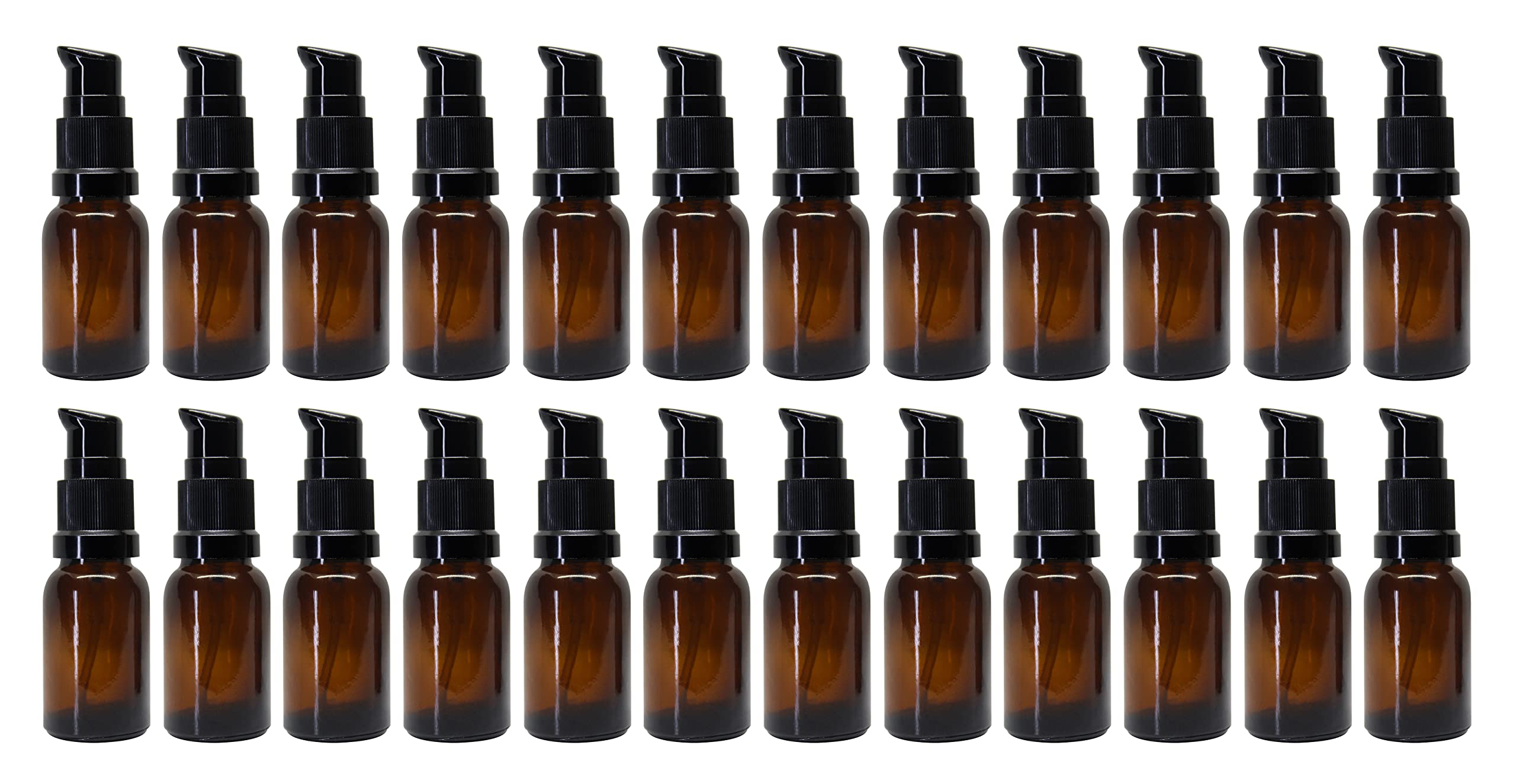 15ml Amber Glass Bottle with Pump for Essential Oils & DIY Skincare - Pack of 24