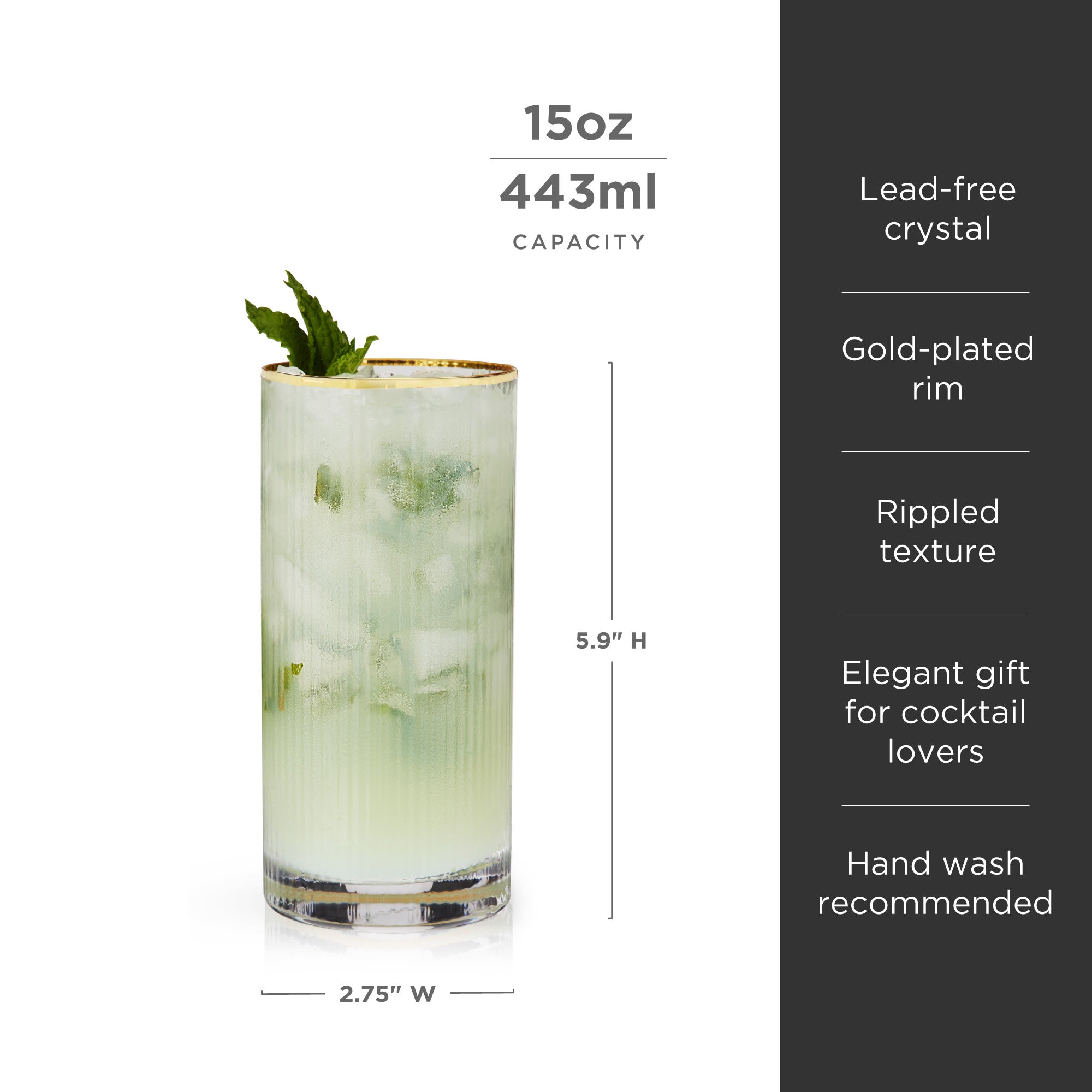 Premium Meridian Crystal Highball Glasses - Set of 2 Elegant Whiskey & Cocktail Drinking Glasses - Perfect for Home Bars, Parties & Gifts