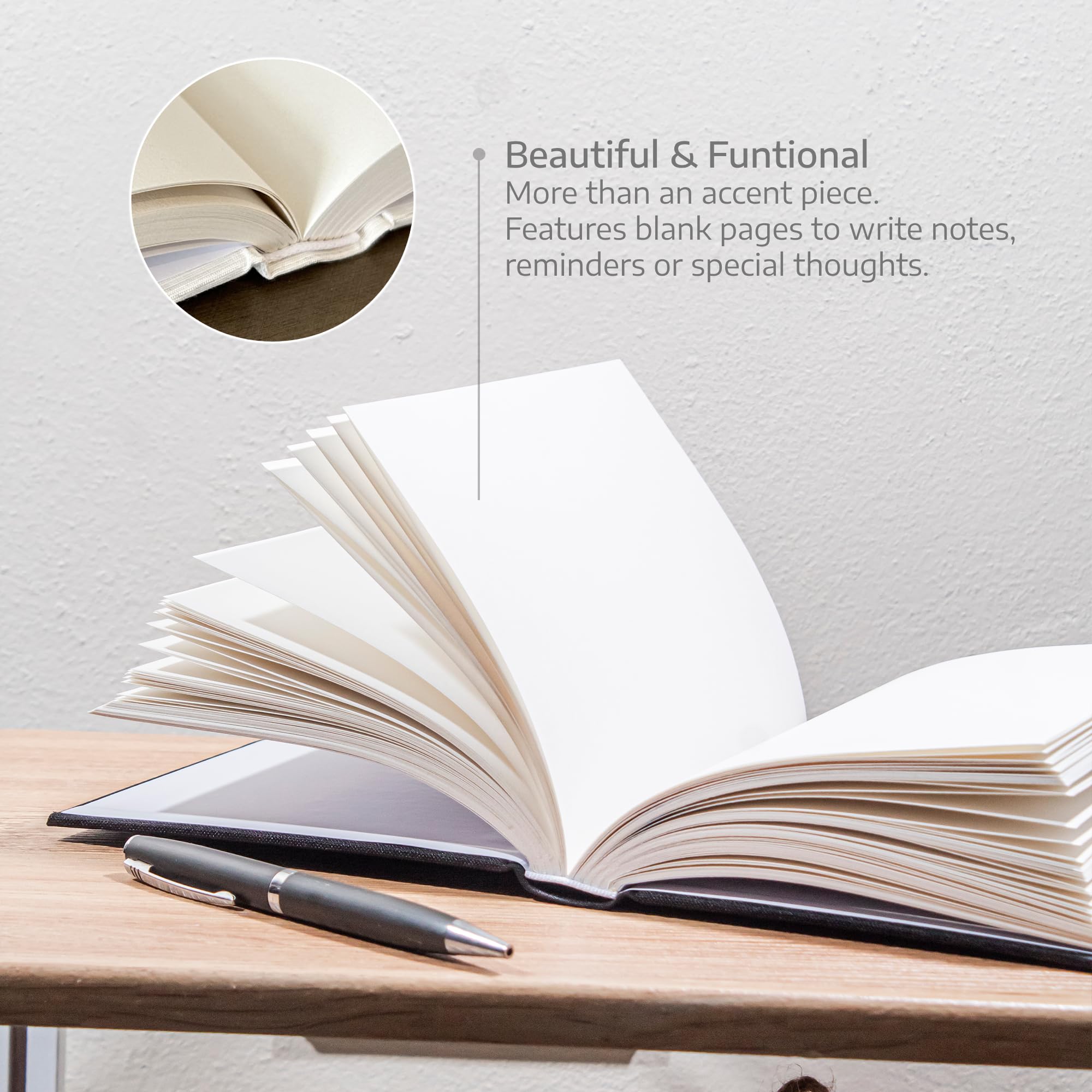 Decorative Books for Home Decor - Set of 3 Linen Cover Books with Inspirational Foil-Stamped Designs, Blank Pages & Hemp Rope Accents - Perfect for Bookshelf Styling, Coffee Table Decor, and Farmhouse Interior Design (Beige)