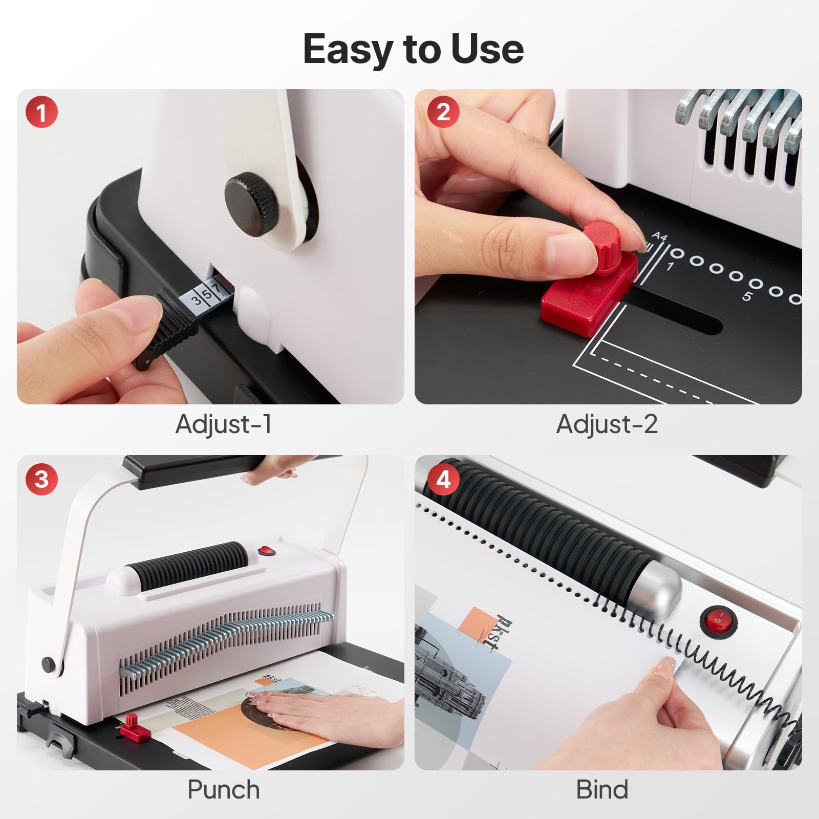 Professional Spiral Coil Binding Machine with Electric Coil Inserter - 46 Hole Punch Binder for Books, Notebooks & Documents | Perfect for Homeschooling, Office & Craft Projects | White